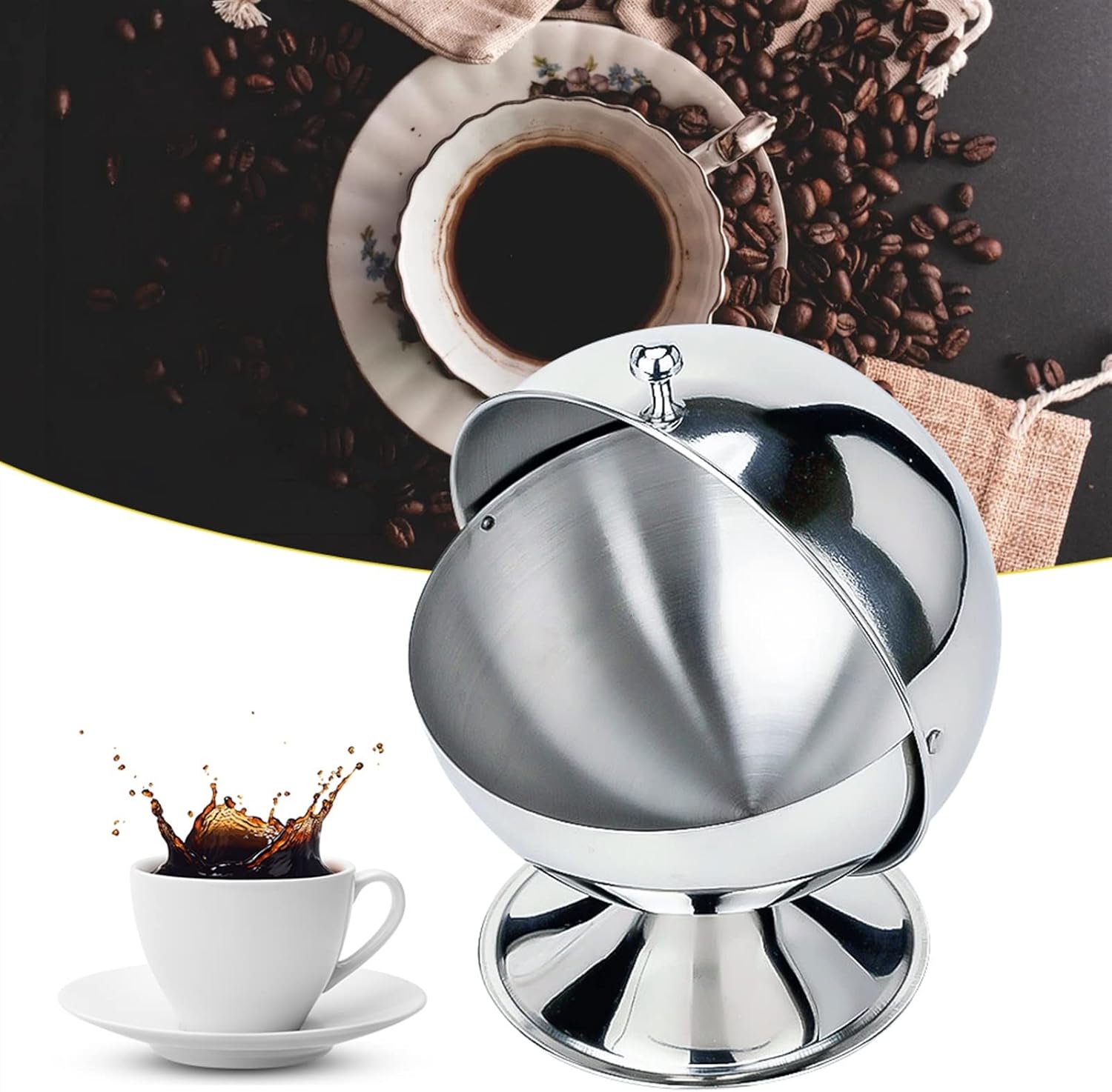 sugar bowl Stainless Steel Spherical Sugar Tank Spice Seasoning Jar Storage Holder Clamshell Sugar Bowl Home Organizer Reversible Storage sugar pot