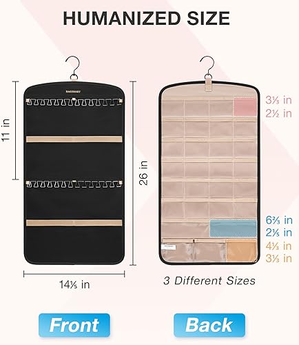 Miniatura 71 de BAGSMART Organizador de joyas colgante con colgador, ganchos de metal, soporte de joyería de doble cara para aretes, collares, anillos en el Negro