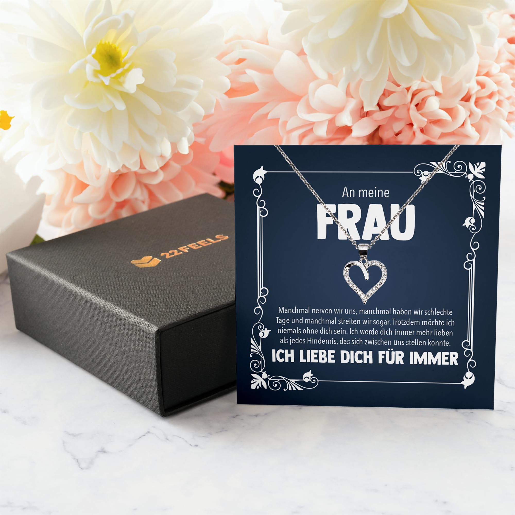 Ehefrau Geschenk Frauen Schmuck Hochzeitstag Valentinstag Geburtstag - Echt Silber 925 Herz Halskette mit Karte