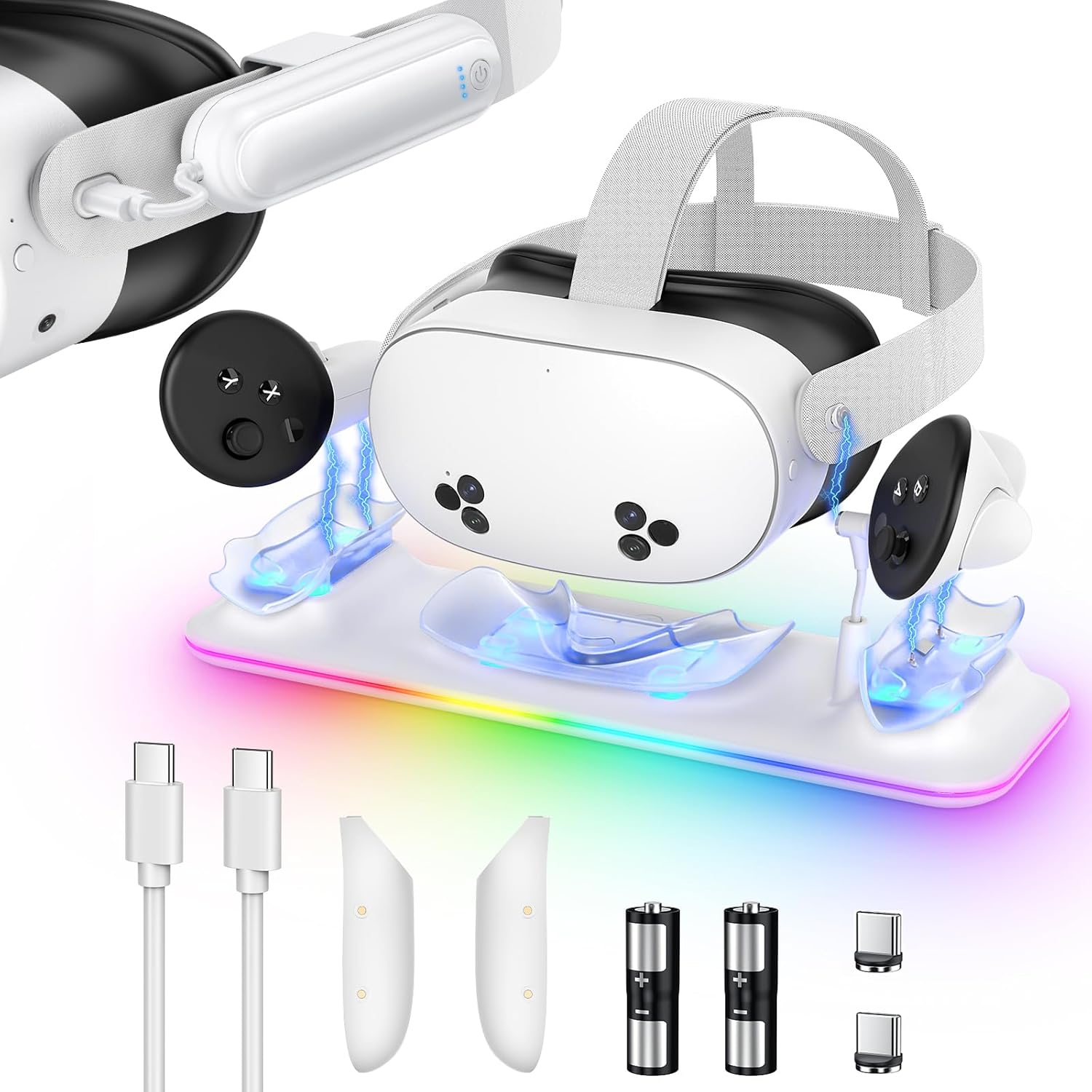 Kinwin Magnetic Charging Dock for Meta Quest 3S/3, 20000mWh 18W Fast Battery Pack for Meta Quest 3S/3/2