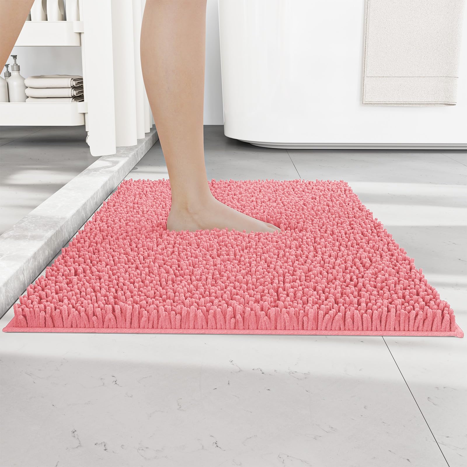 RUN HELIX Chenille Badematte rutschfest - Super Saugfähige und Maschinenwaschbar Badezimmerteppich - Ideal Badteppich für Badezimmer, Toilette und Innenräume - 50x80 cm, Rosa