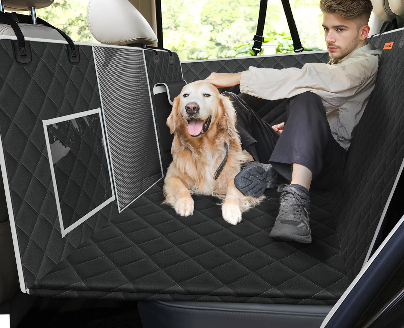 Pecute Coprisedile Auto Cani Posteriore, Estensore per Sedile Posteriore per Cani, Coprisedile Auto Cani con Fondo Rigido, Amaca per Cani per Lettino da Viaggio per Auto, per Auto, Camion, SUV