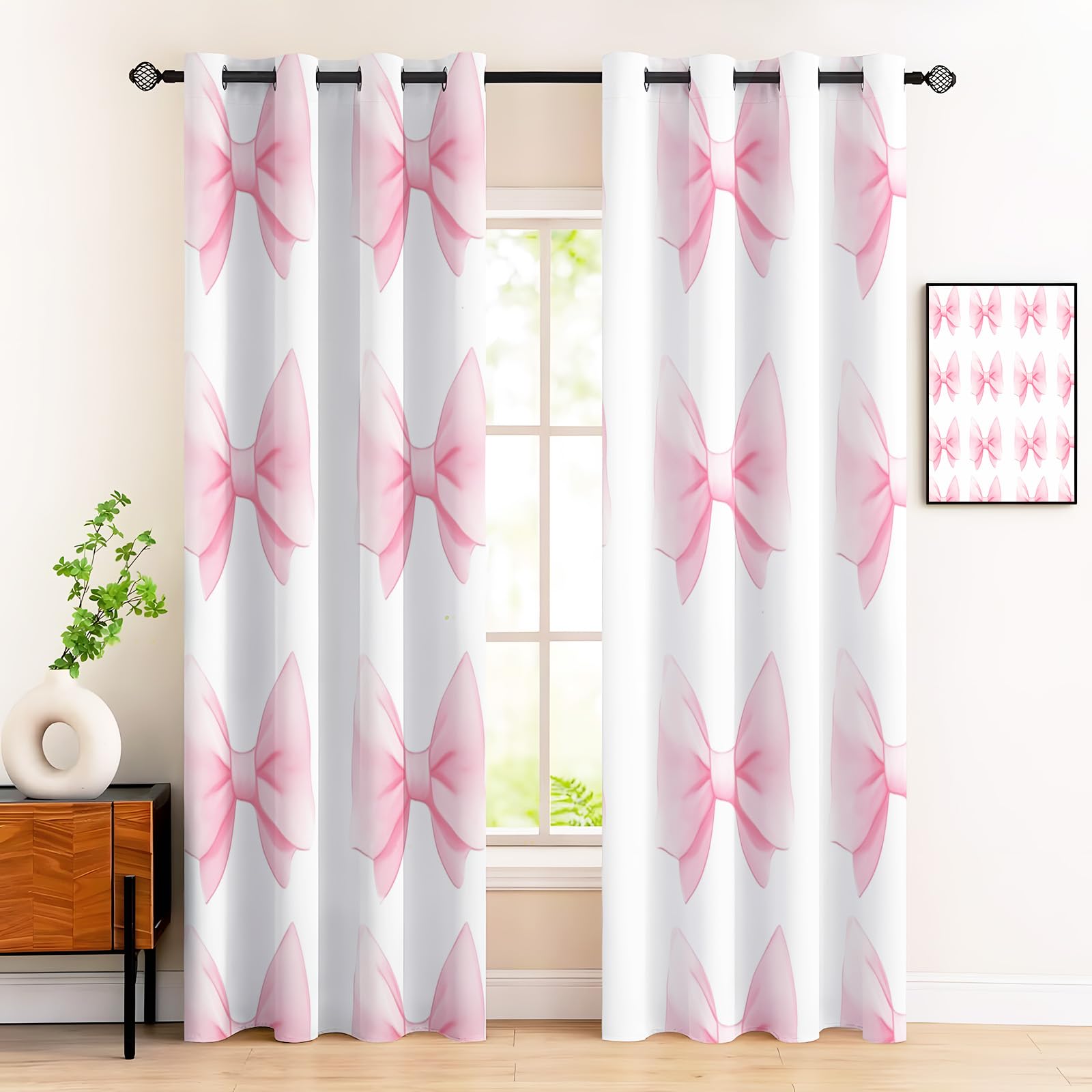 Rideau occultant rose poudré pour chambre fille et salon cosy motif nœud