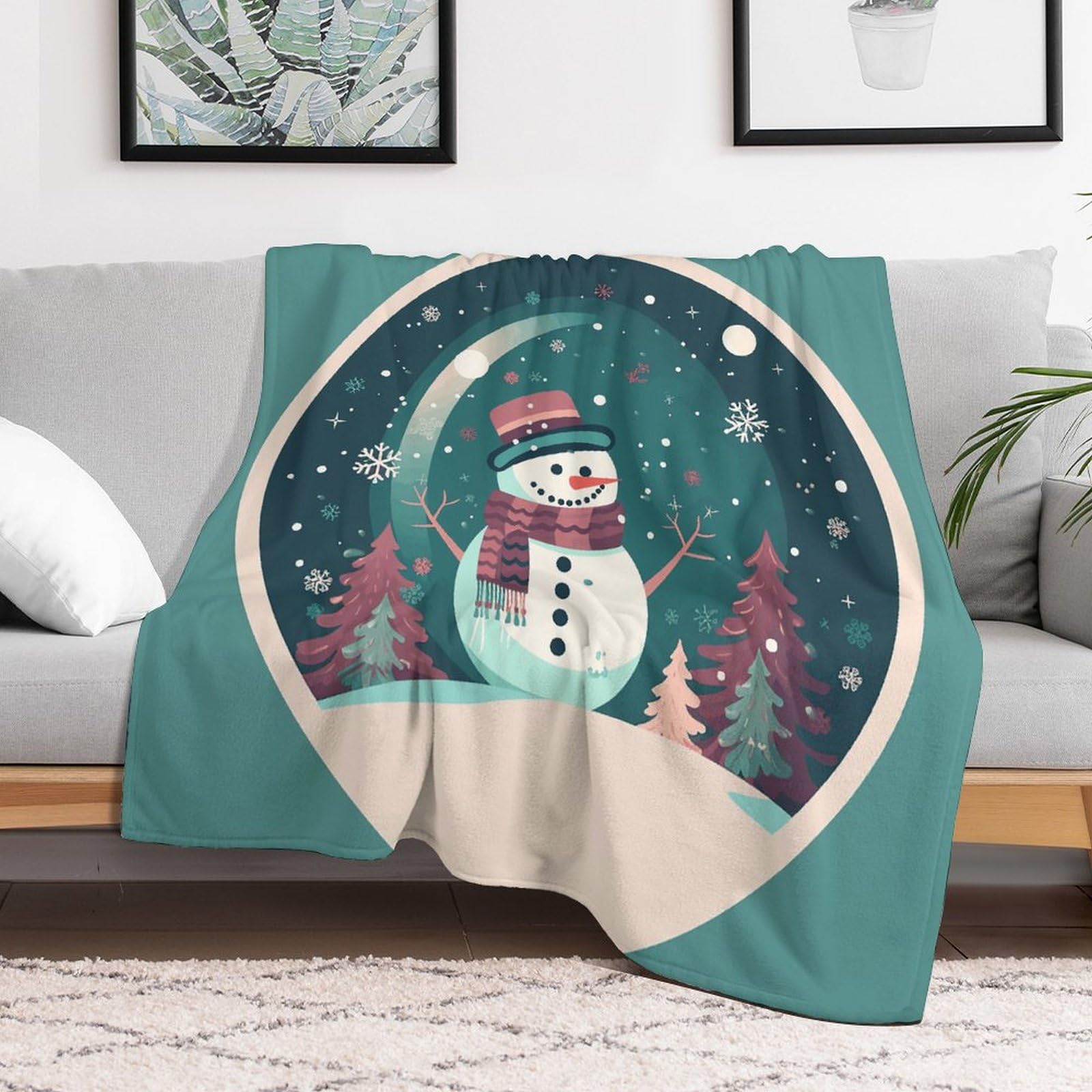 Couverture légère et chaude motif bonhomme de neige, jeté de canapé micro polaire