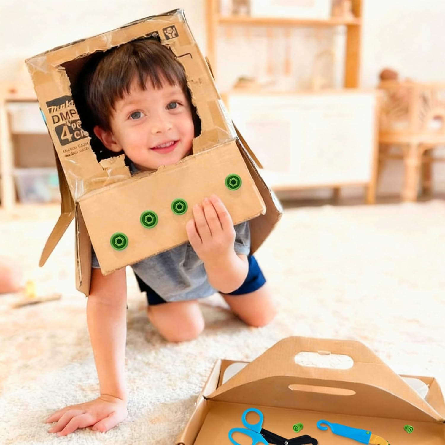 HIKISS 168 Piece Cardboard Tools for Kids with Cutter, Cardboard Construction Kit for Family & Team Activities, Creative STEM Educational Toys Gift for Boys and Girls Aged 5+