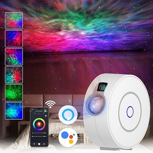 Proyector Smart Galaxy funciona con Alexa & Google Home, proyector de luz nocturna con estrella de control de voz con nebulosa, luces de cielo