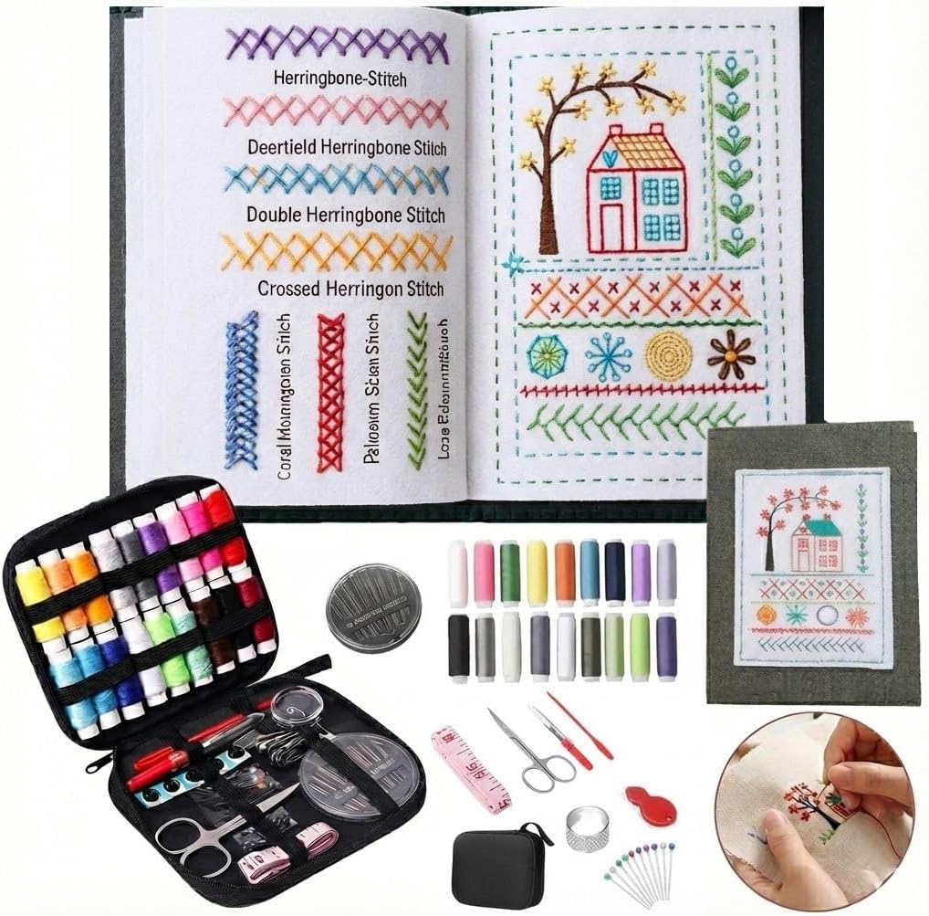 2026 New Embroidery Stitch Book Kit,Complete Sewing Tools & Tutorials for Beginners, Portable DIY Kit with Floral Motifs, Ideal Gift for Craft Lovers & DIY Enthusiasts (2PCS)