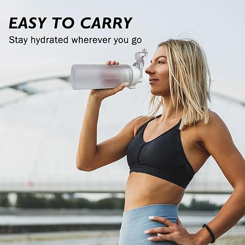 Miniatura 7 de Botella de agua deportiva de 27 onzas con filtro extraíble, botella de agua motivacional con marcador de capacidad, botella de agua potable a prueba