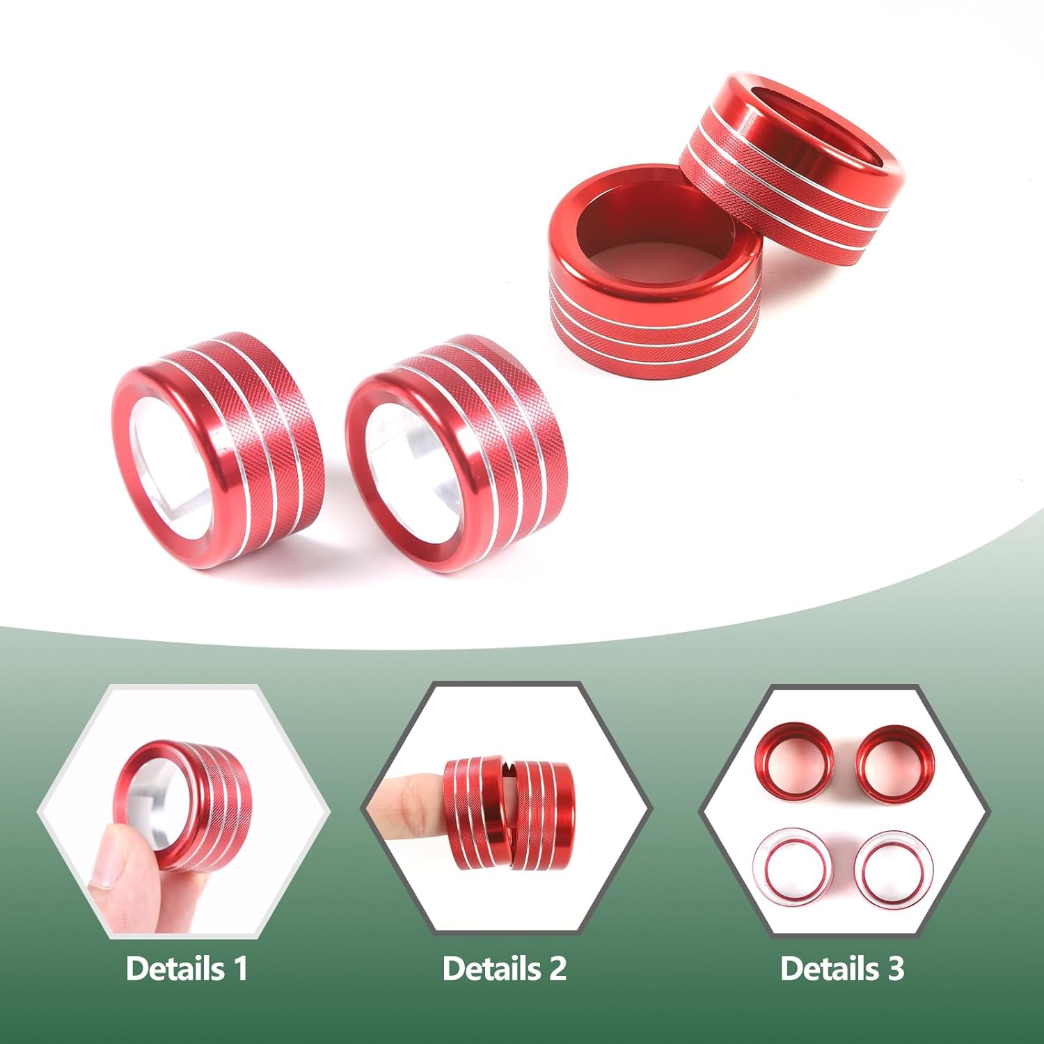 Car Center Console Air Conditioning Volume Knob Button Cover Compatible Nissan Titan 2016-2023 Center Console Air Conditioning Volume Switch Button Knob Ring Decoration (Red Combination)