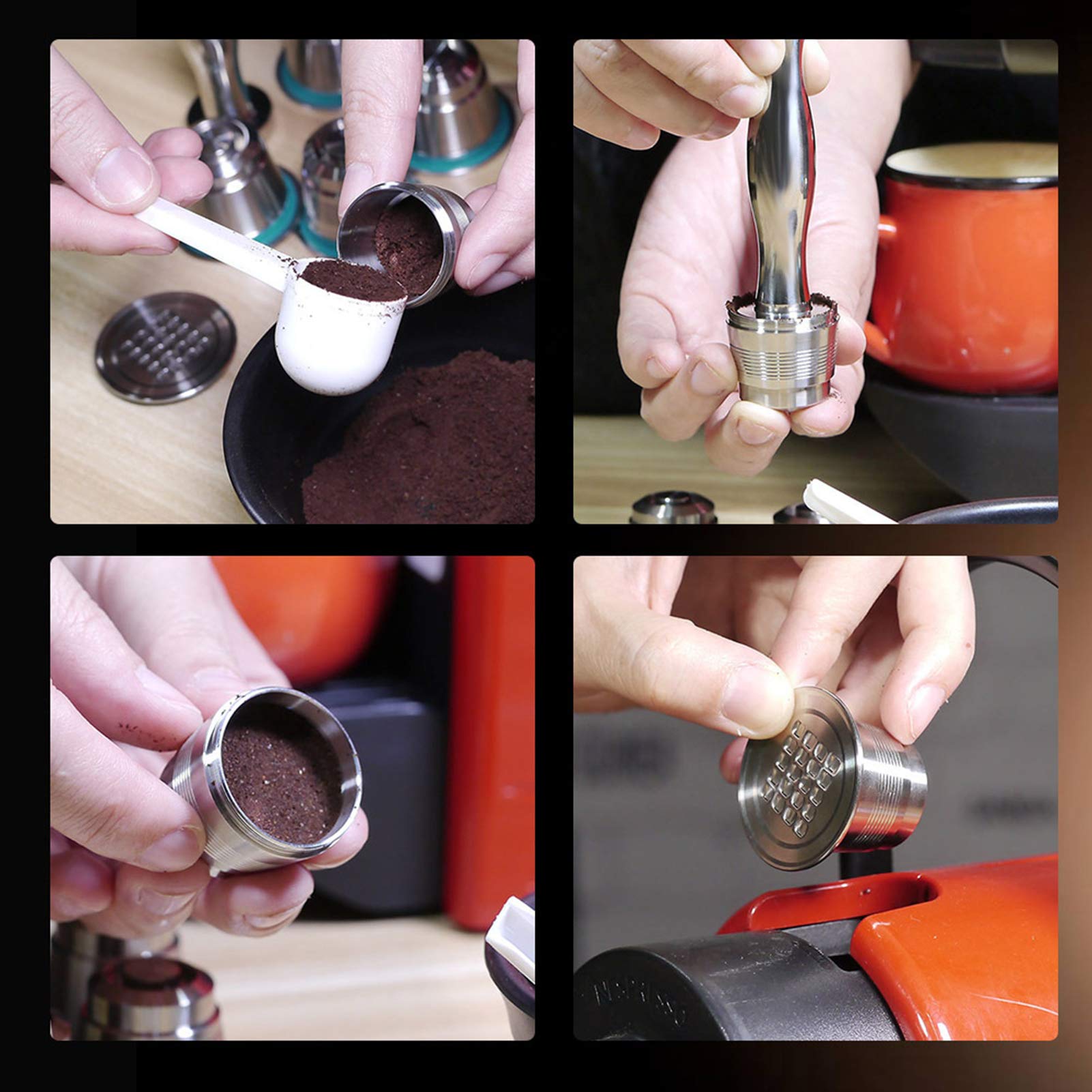 Cápsulas de café reutilizables de acero inoxidable 304 de repuesto para máquinas de espresso con cepillo y cuchara accesorios