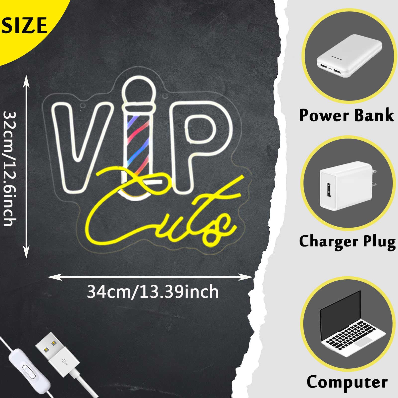 Neonowe znaki do dekoracji ścian, VIPcuts Neonowe znaki LED do salonu fryzjerskiego, salonu piękności, studia, na urodziny, Boże Narodzenie, prezent dla fryzjera