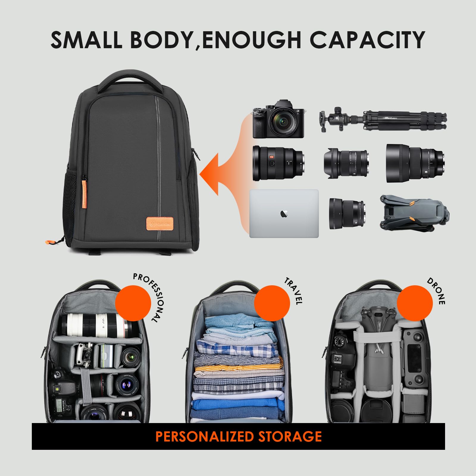 TARION TB-04 Mochila Camara y Portatil Mochila Fotografia para Ordenador Laptop 15” Camara Reflex Mochila Camara Pequeña