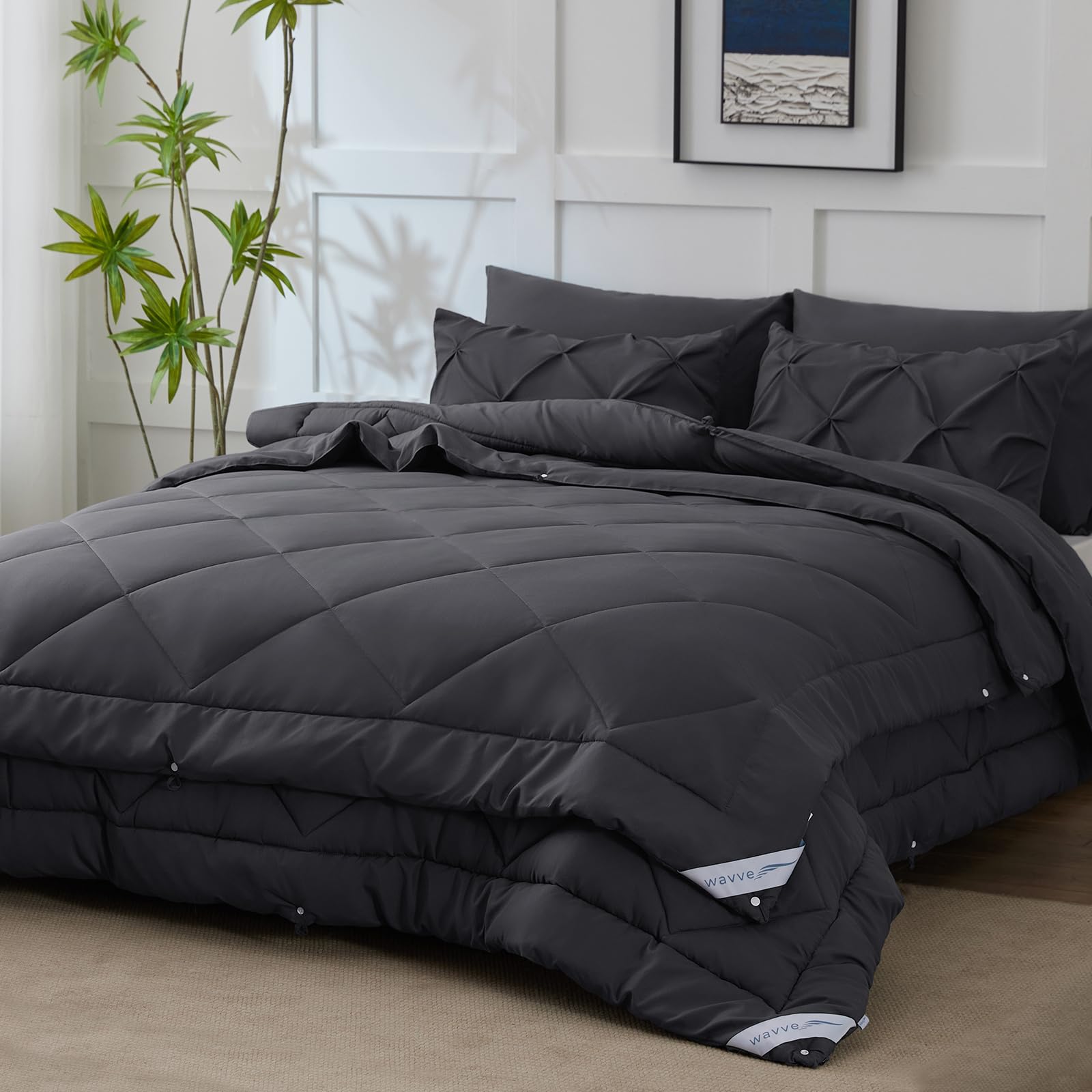 WAVVE Piumino Letto Matrimoniale 4 Stagioni 220x240 cm, Set Piumino Estivo 150gsm 240x220 + Piumino Primaverile/Autunnale 300gsm 220 x 240 = Piumone Matrimoniale Invernale 450gsm, Grigio