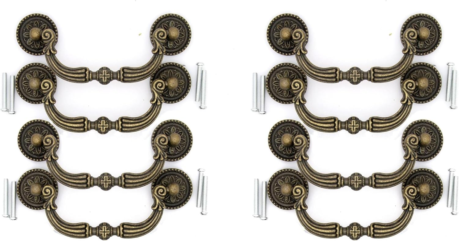 4 PCs Vintage Antique Brass Bail Pulls Handles - Cabinet Pull Handle - Large Size, Length 4.8" (12.2 cm) and Height 1.7" (4.2 cm)