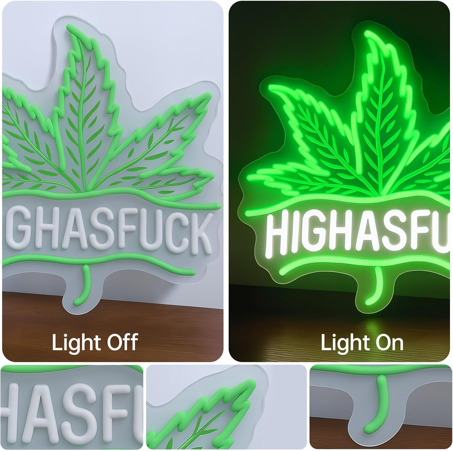 Leaf Neon Sign LED Neon Light for Wall Decor – USB Powered Dimmable Leaf Sign for Bedroom Living Room Bar Game Room Party Gift 13x13 Inch Green - Image 3