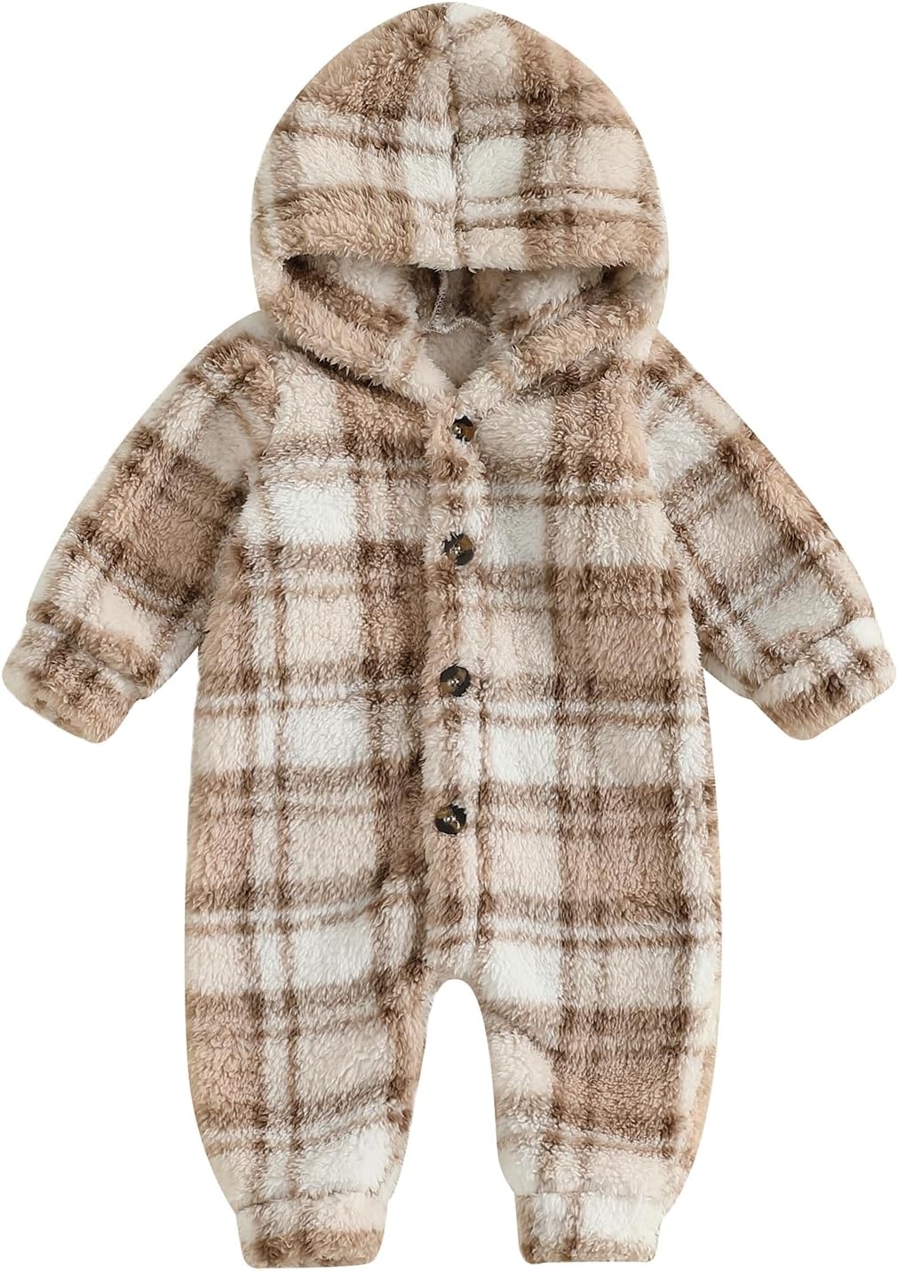 Baby Furry Jumpsuit Newborn Fleece Snowsuit Plaid/Butterfly Long Sleeve One-Piece Hooded Romper Winter Clothes
