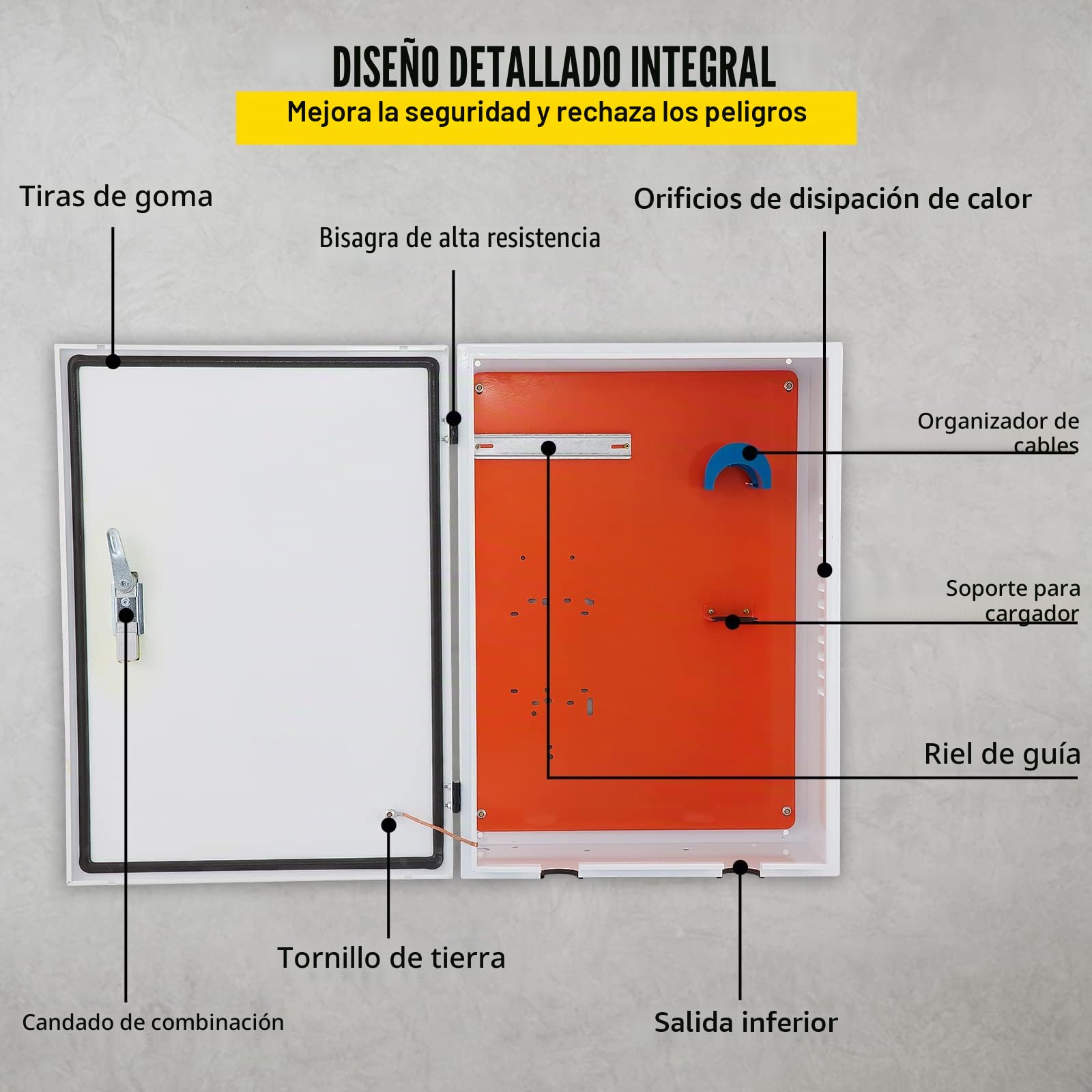 VEVOR Caja de Estación de Carga Tesla 70x50x25 cm Caja de Cable para Exteriores Organizador de Cables IP32 Impermeable a Prueba de Polvo Caja eléctrica de Acero en Rollo frío para Conector de Pared