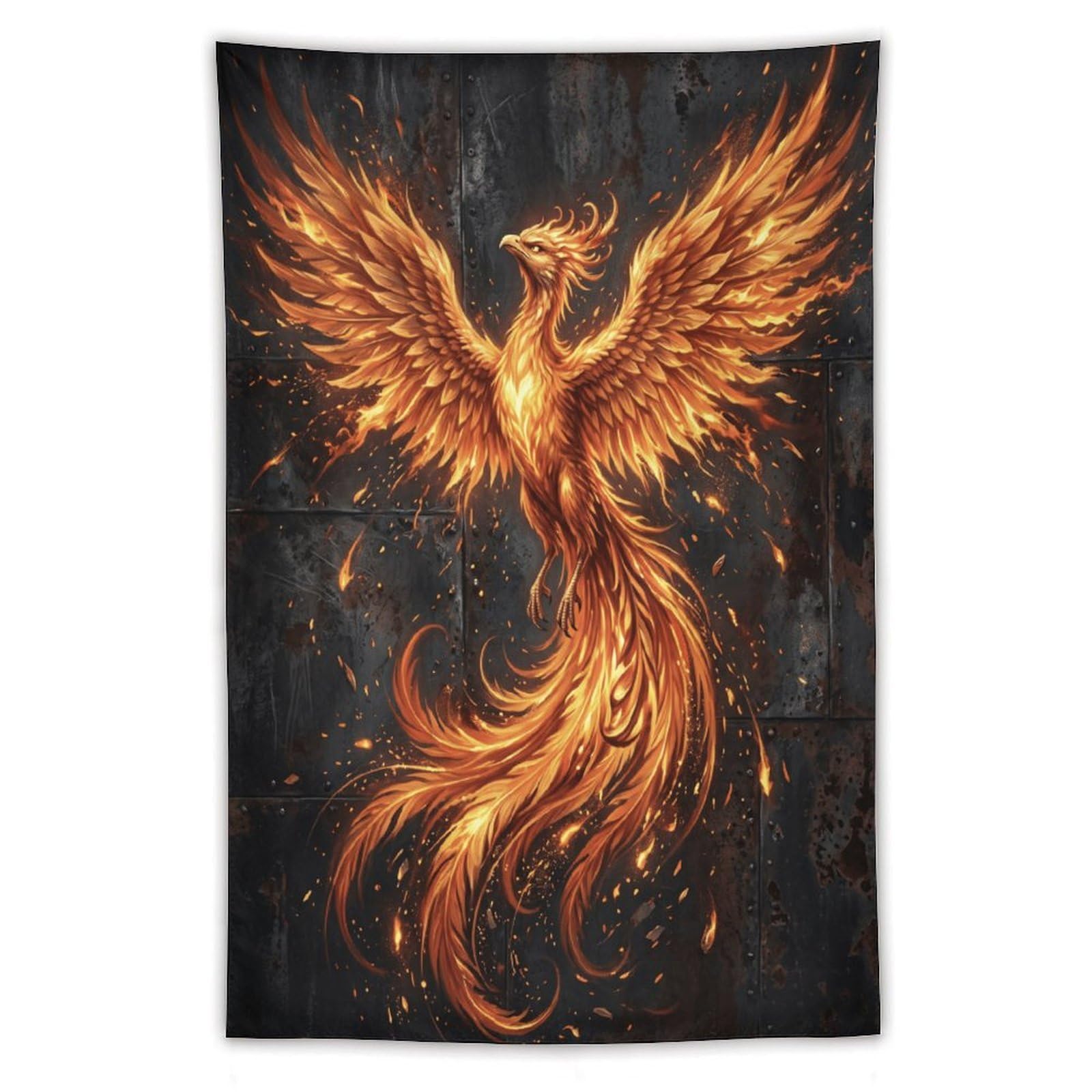 H3B8U2Y5 Black Fire Phoenix Wall Tapestry, Fantasy Illustration, Bedroom