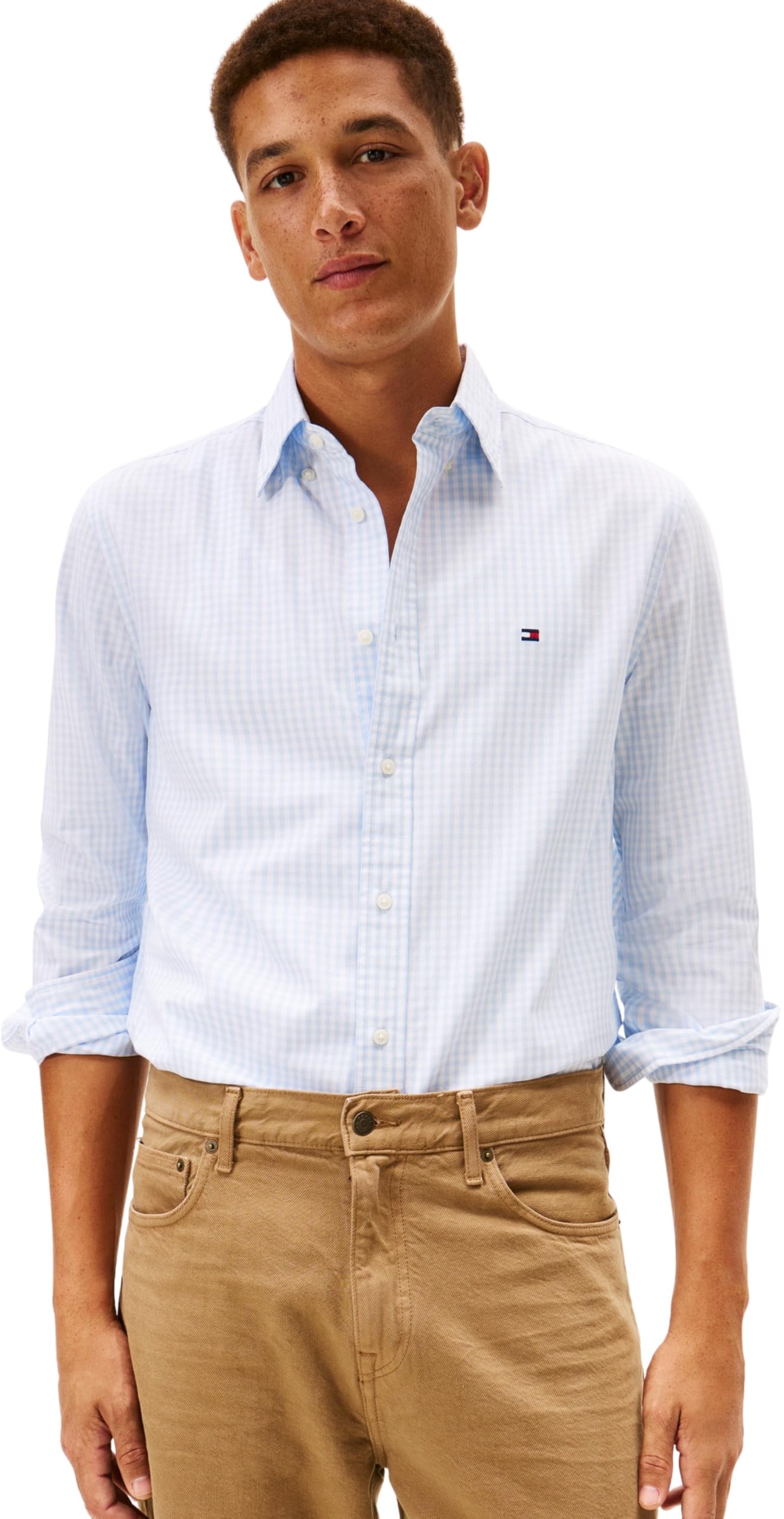 Tommy Hilfiger Men Flex POPLIN Big Gingham RF Shirt MW0MW41713 L/S Shirt, Blue, M