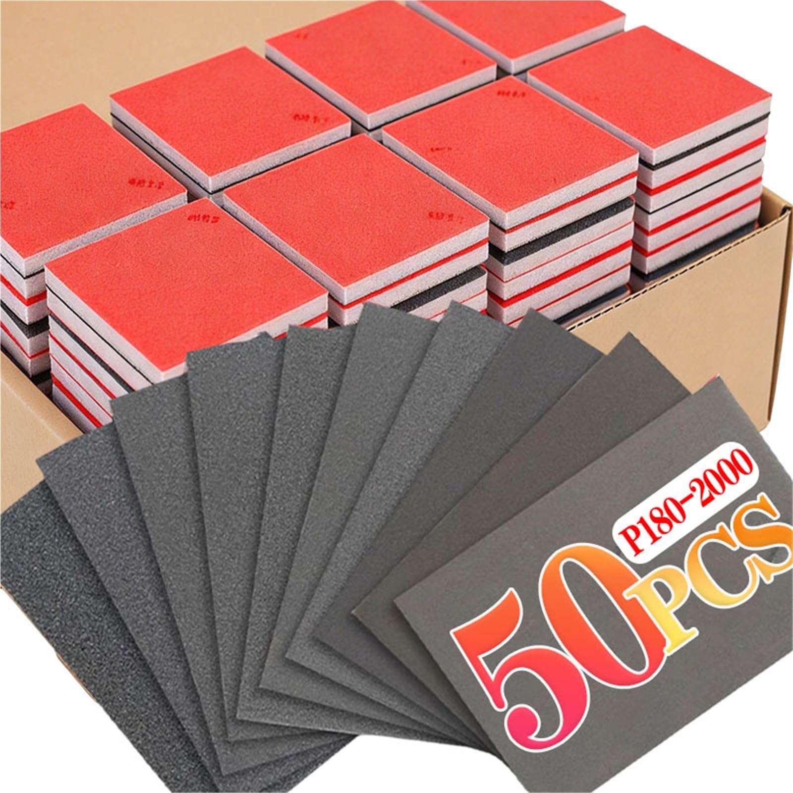 Carta Vetrata Set di tamponi in spugna abrasiva a grana 180-2000, blocco flessibile, for levigatura a secco e a umido, for lucidare la carta vetrata for utensili abrasivi(P2000,50PCS)