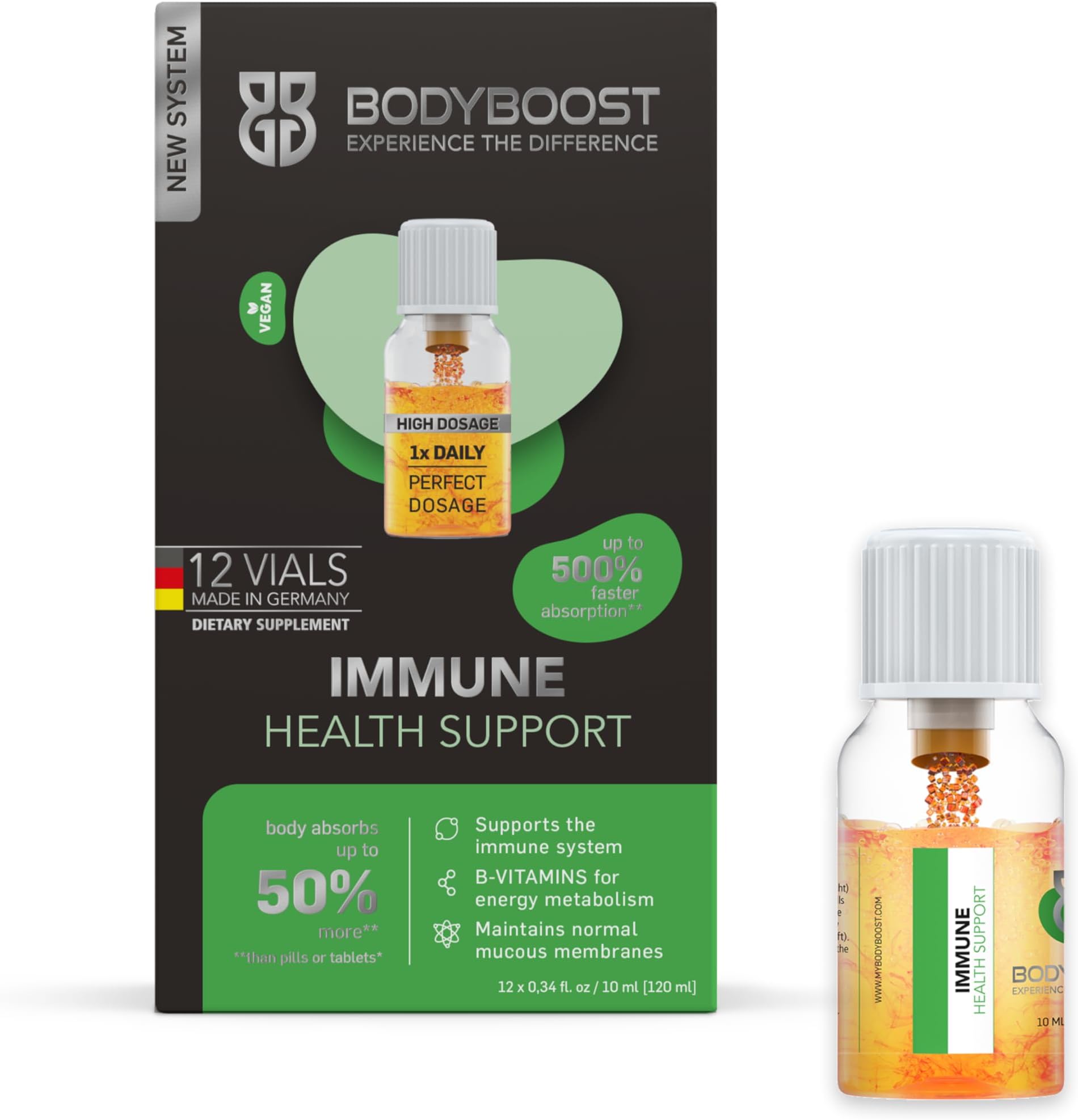 bodyboost Immune Health Support | Natural Immune System Booster Supplement with 15 Micronutrients | Twist and Mix System™ for Fast Absorption | Vegan | 12 Vials