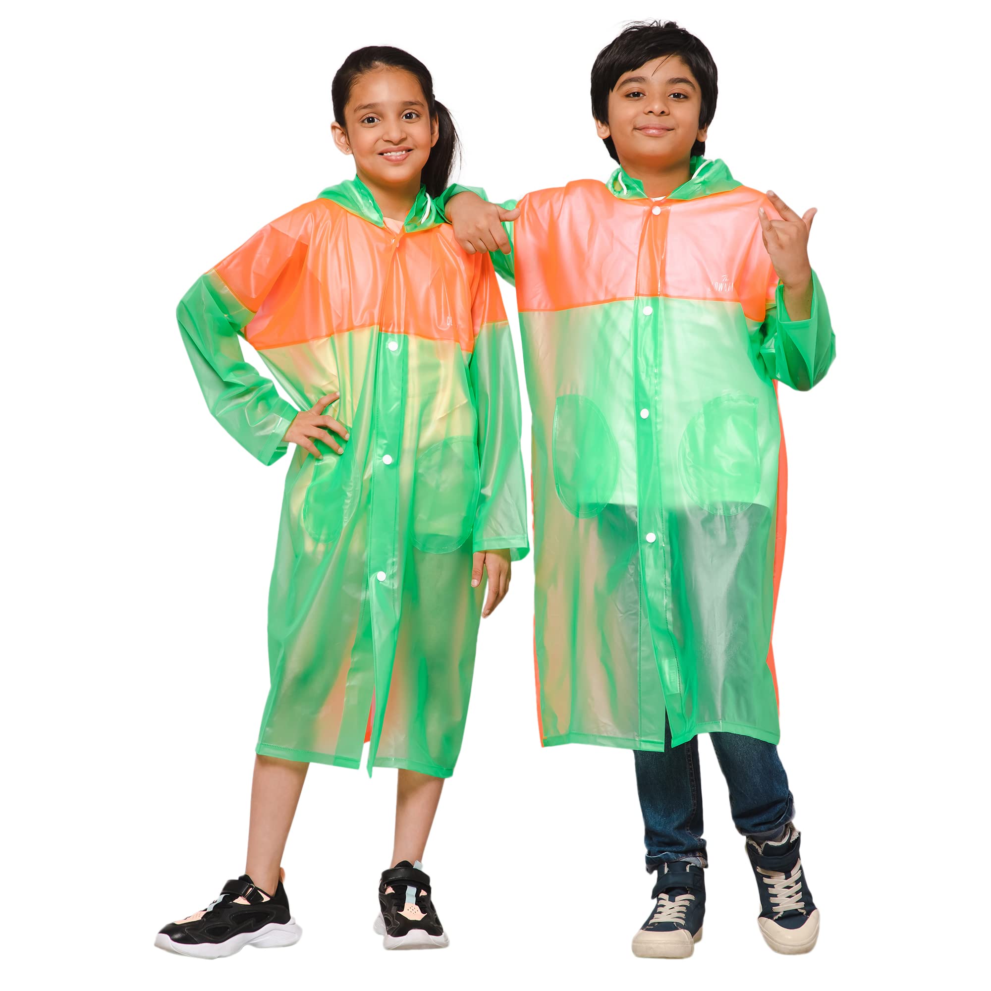 THE CLOWNFISHPolyester Puddle Jumper Series Unisex Kids Waterproof Single Layer Pvc Standard Length Longcoat/Raincoat With Adjustable Hood.