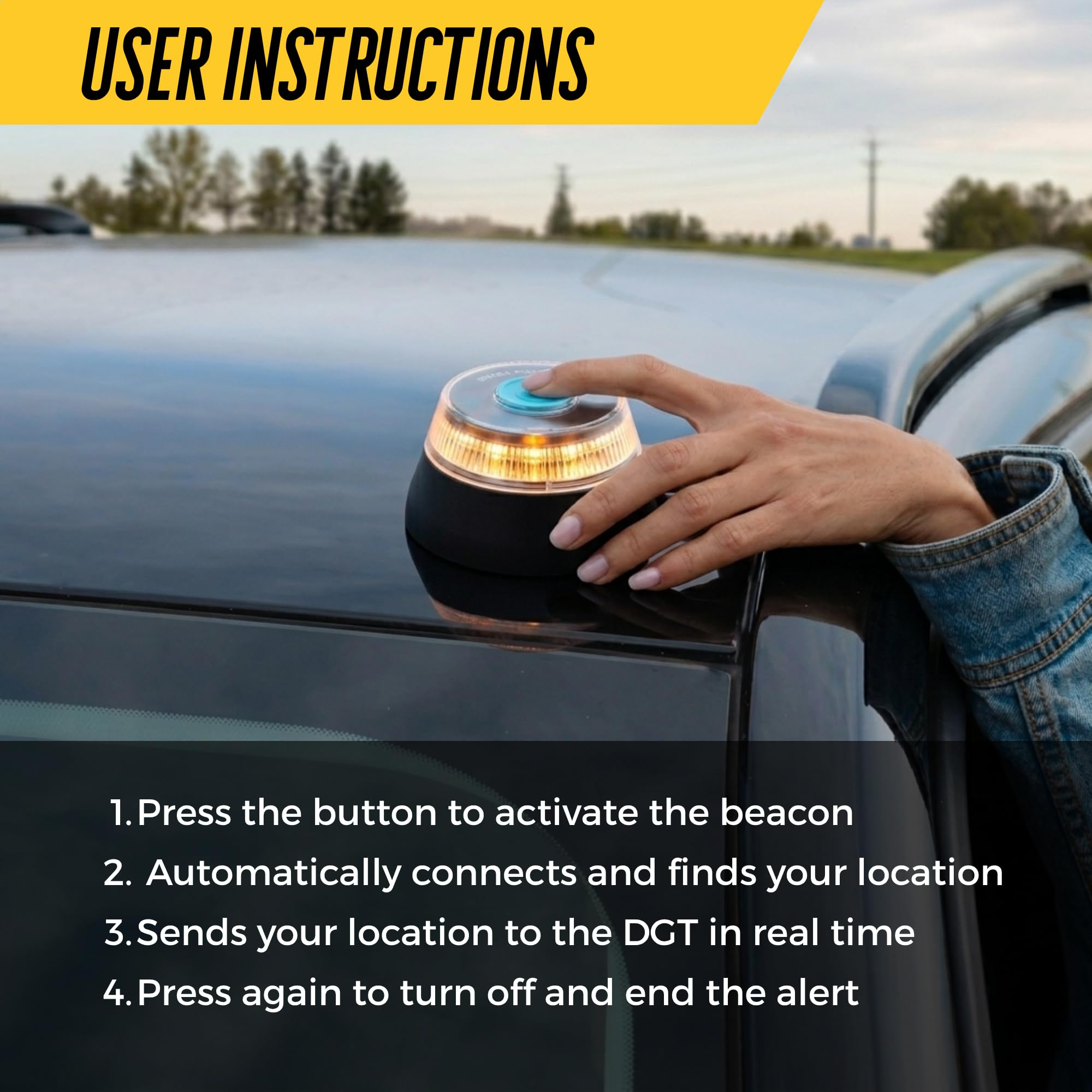 MAGIC SELECT 2x Luz de Emergencia V16 DGT 3.0 Homologada con Geolocalización para Señalización en Carretera, Coche y Moto, Luz Intermitente Naranja 360º, Base Imantada, Incluye 6 Pilas AA.