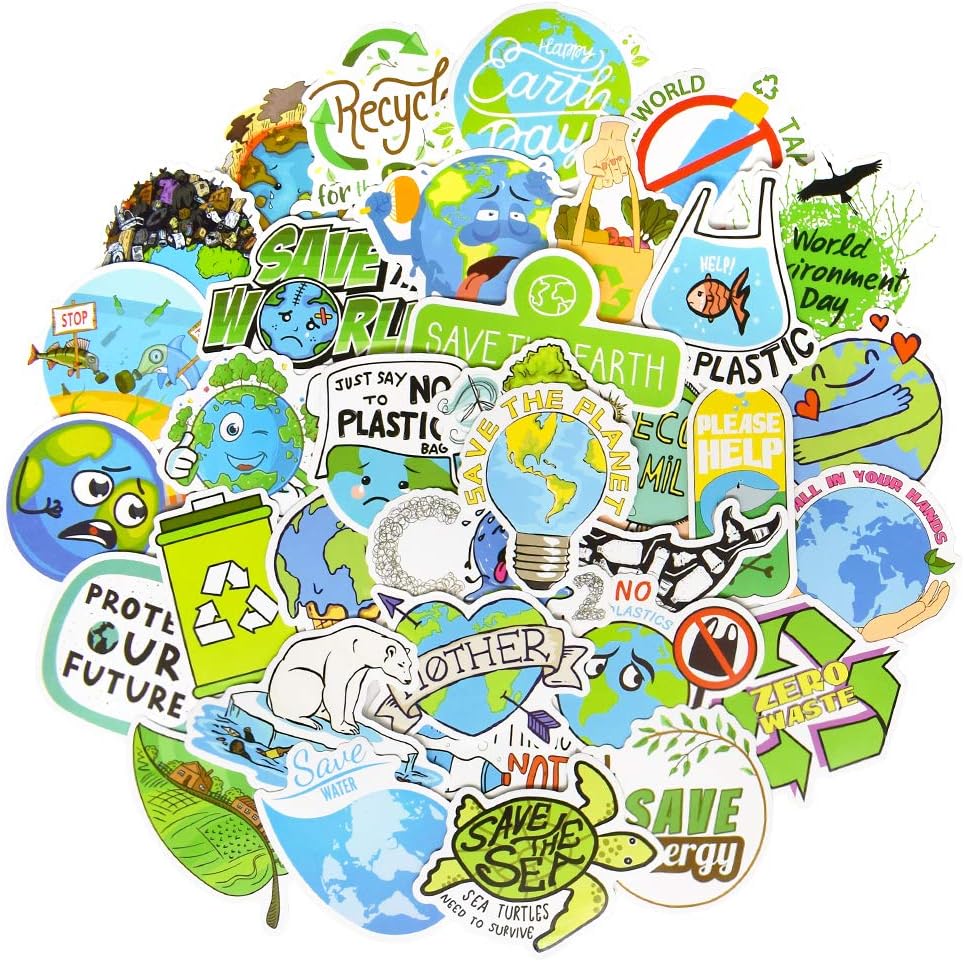 QTL Earth Day Stickers for Kids Environmental Party Supplies Waterproof Vinyl Stickers Earth Day Decorations Gifts 50Pcs