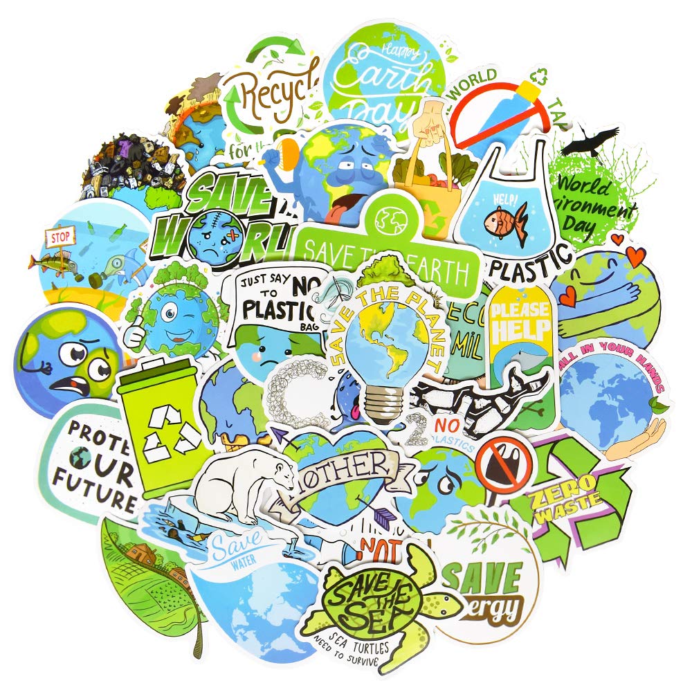 QTL Earth Day Stickers for Kids Environmental Party Supplies Waterproof Vinyl Stickers Earth Day Decorations Gifts 50Pcs