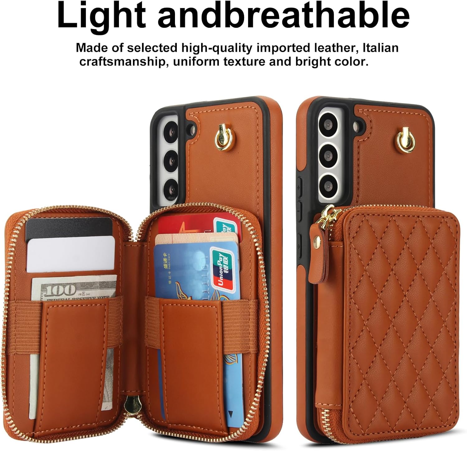 Phone Case for Samsung Galaxy S22 5G Wallet Cell Cover with Tempered Glass Screen Protector Wrist Crossbody Strap Stand RFID Blocking Credit Card Holder Slot S 22 22S 4G G5 6.1 inch Women Girls Brown
