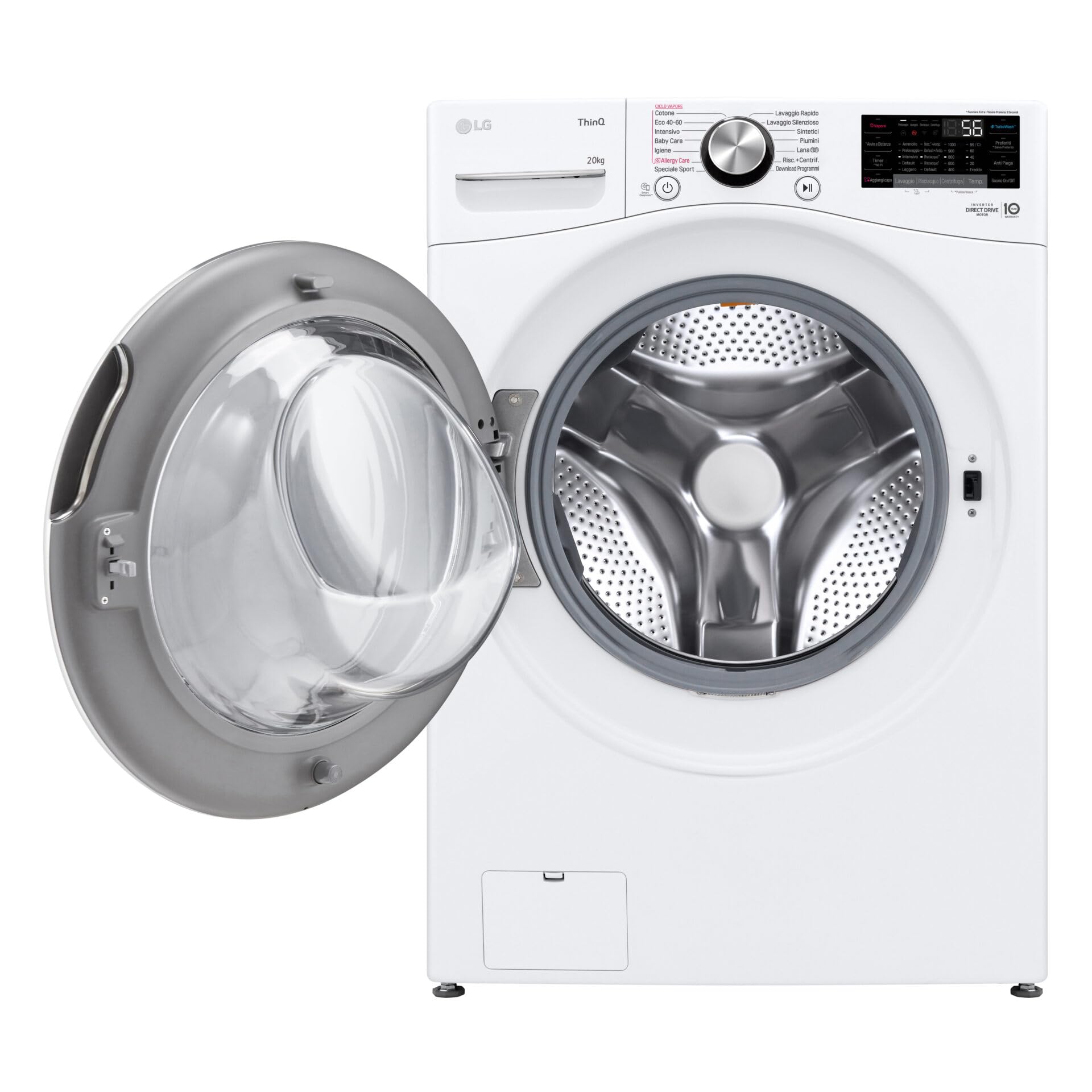 LG AI DD F0P3020TSWC Waschmaschine 20 kg, Frontlader, Kapazität XL Serie P3, Klasse B, 1000 Umdrehungen, TurboWash 360, Dampf, WLAN, Inverter Direct Drive, Freistehend, Weiß