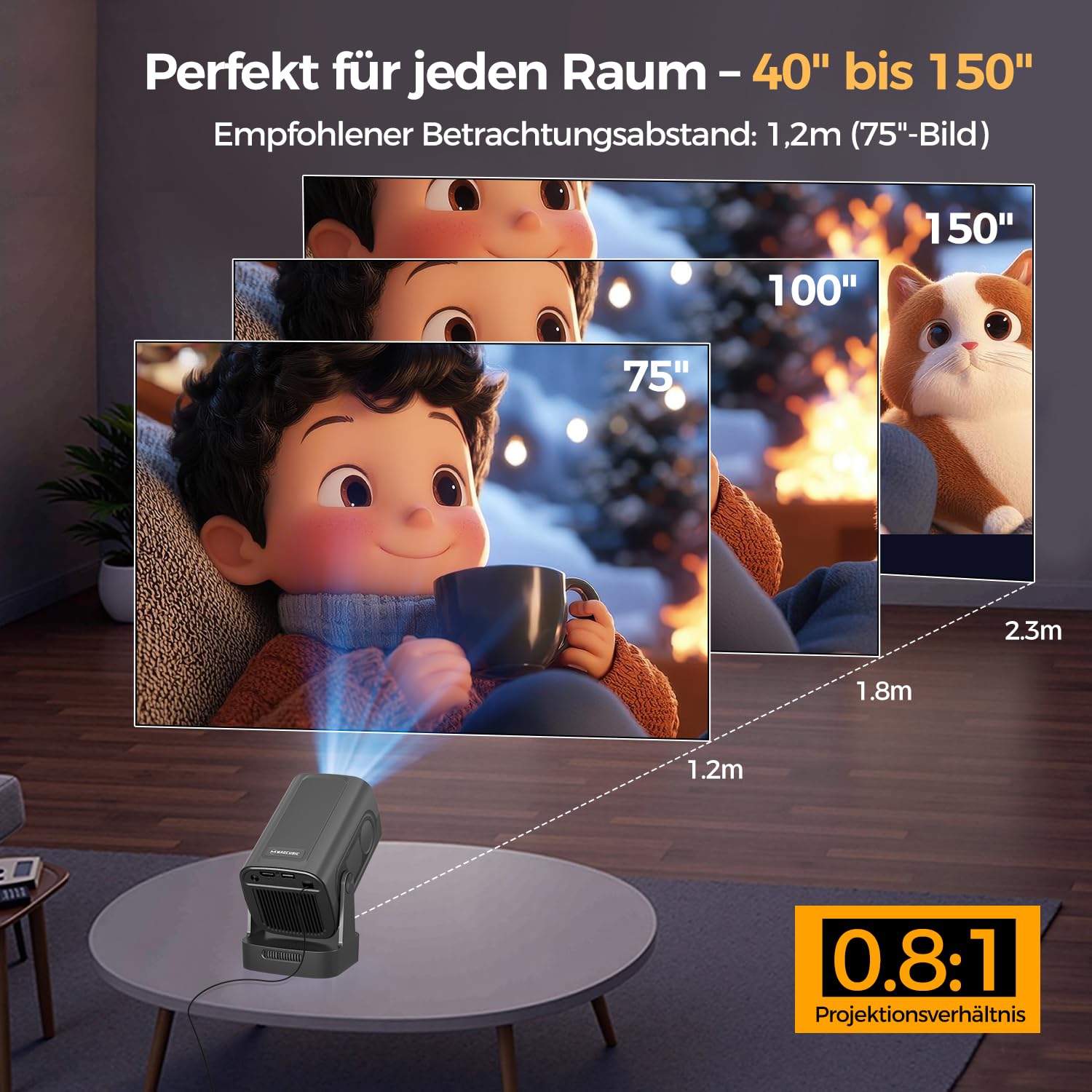 Alwtniet HY310 Mini Beamer 4K Unterstützt, 1080P Mini Projektor mit Autofokus & Automatische Trapezkorrektur, WiFi 6 Bluetooth 5.4, 180° Drehbar Android Heimkino Beamer