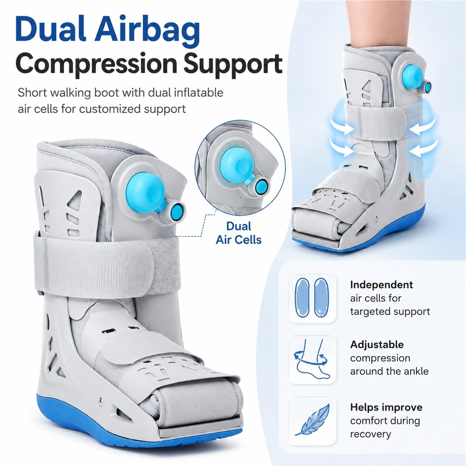 Bota Ortopédica para Fractura de Pie con Doble Airbag Inflable y Suela Antideslizante Bota de Aire para Recuperación de Tobillo Metatarso para Hombre y Mujer(M)