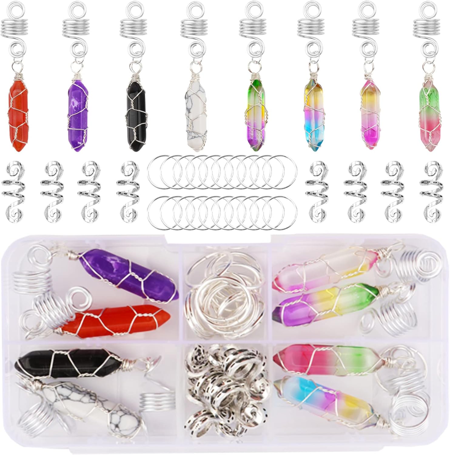 Kaiersi 41 Pcs Dreadlocks Loc Hair Jewelry Crystal Gemstone Wire