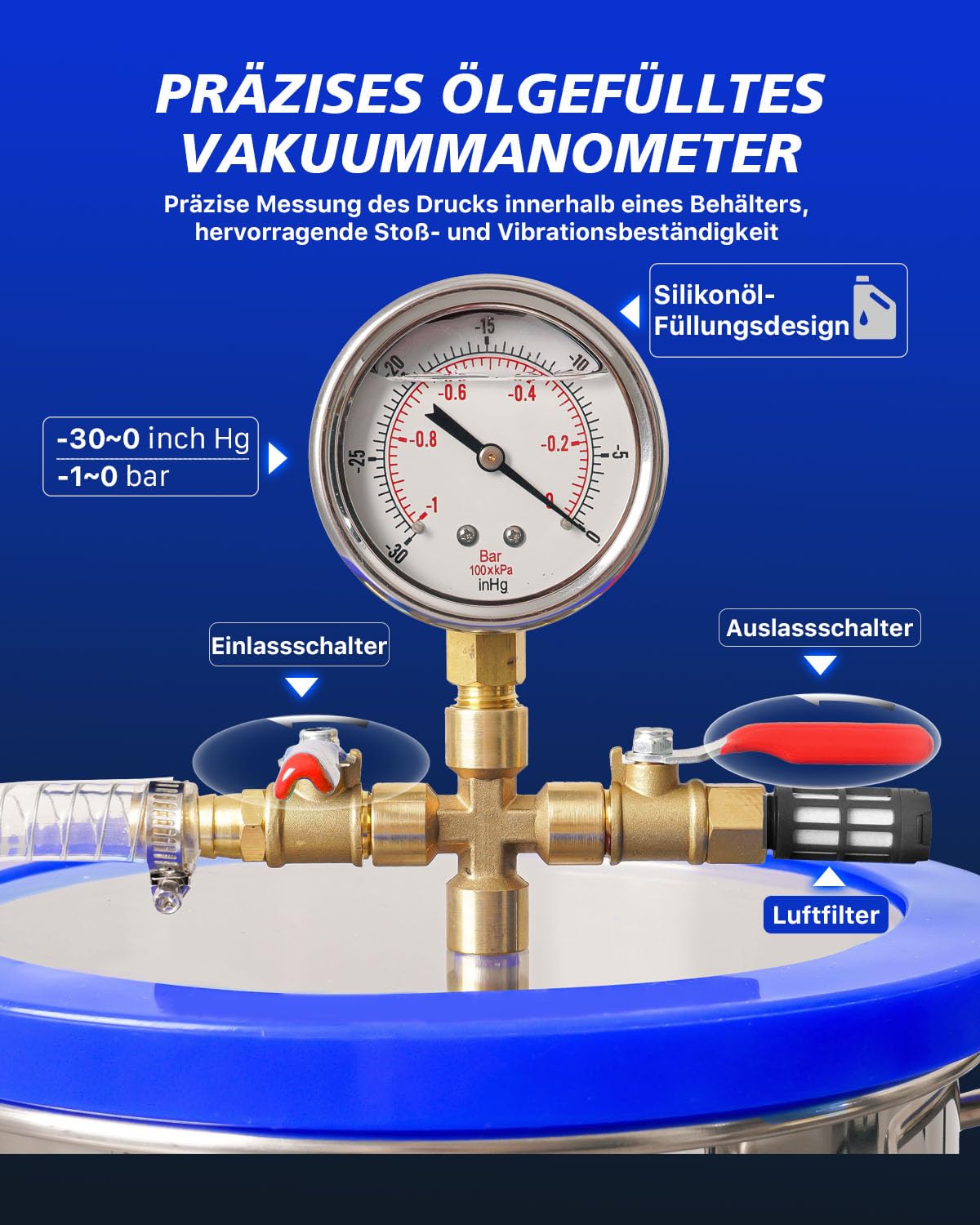 INCENDIOS 11,4 L Vakuumkammer mit 3CFM Vakuumpumpe Vakuumkammer mit Gehärtetem Glasdeckel, Vakuumpumpe mit Vakuumkammer Ideal zum Entgasen von Epoxidharz Silikonharz & Holzstabilisierung