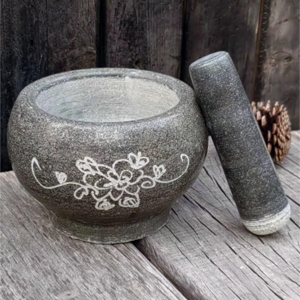 Zestaw Moździerza Tłuczka Moździerz Bluestone Tłuczek Do Czosnku Domowy Młynek Kuchenny Kuchenny(20x12cm)