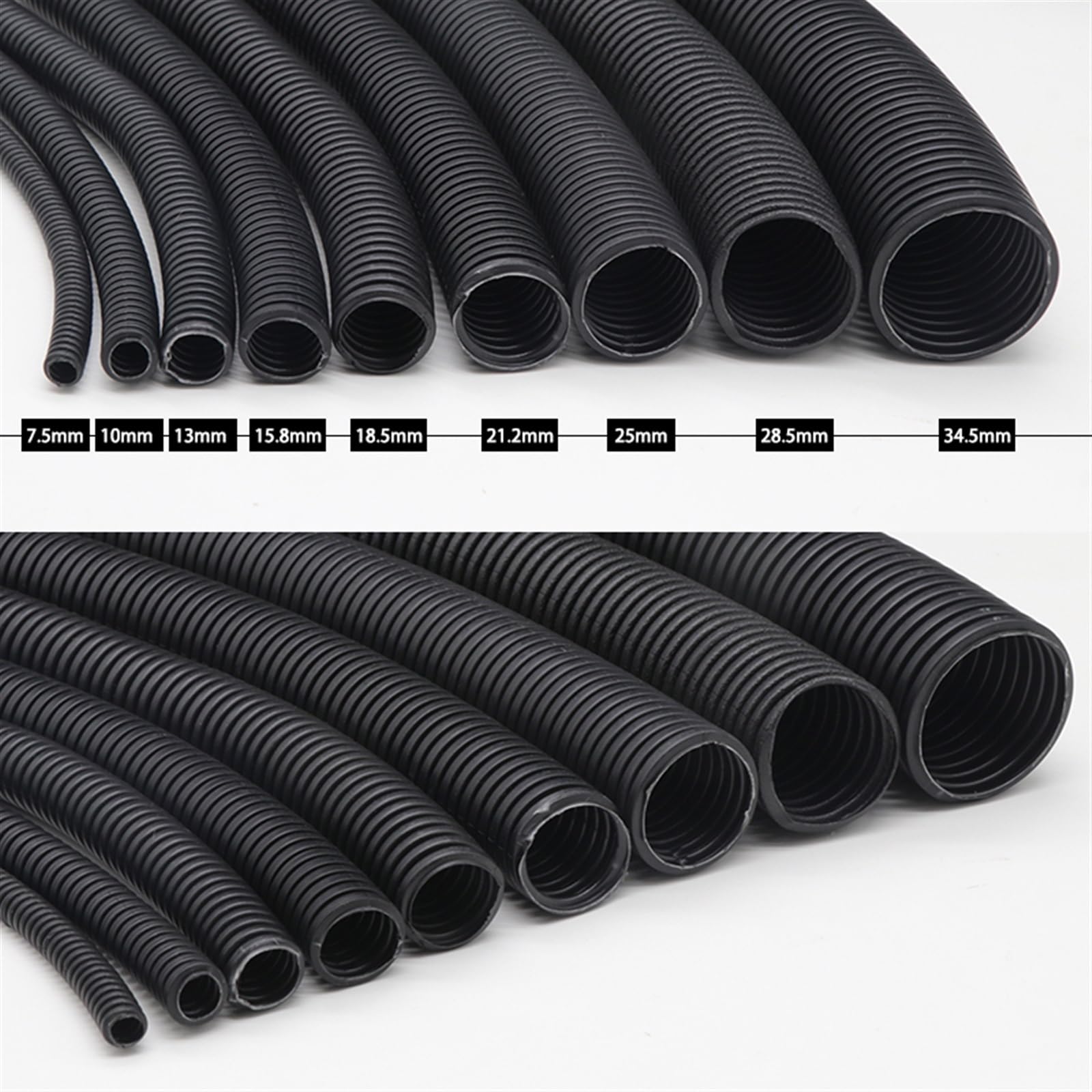 Tubo flessibile corrugato isolato in PP da 1 a 10 metri, guaina protettiva for tubi in plastica nera strumenti(AD 34.5mm x ID 29mm 10 meter)