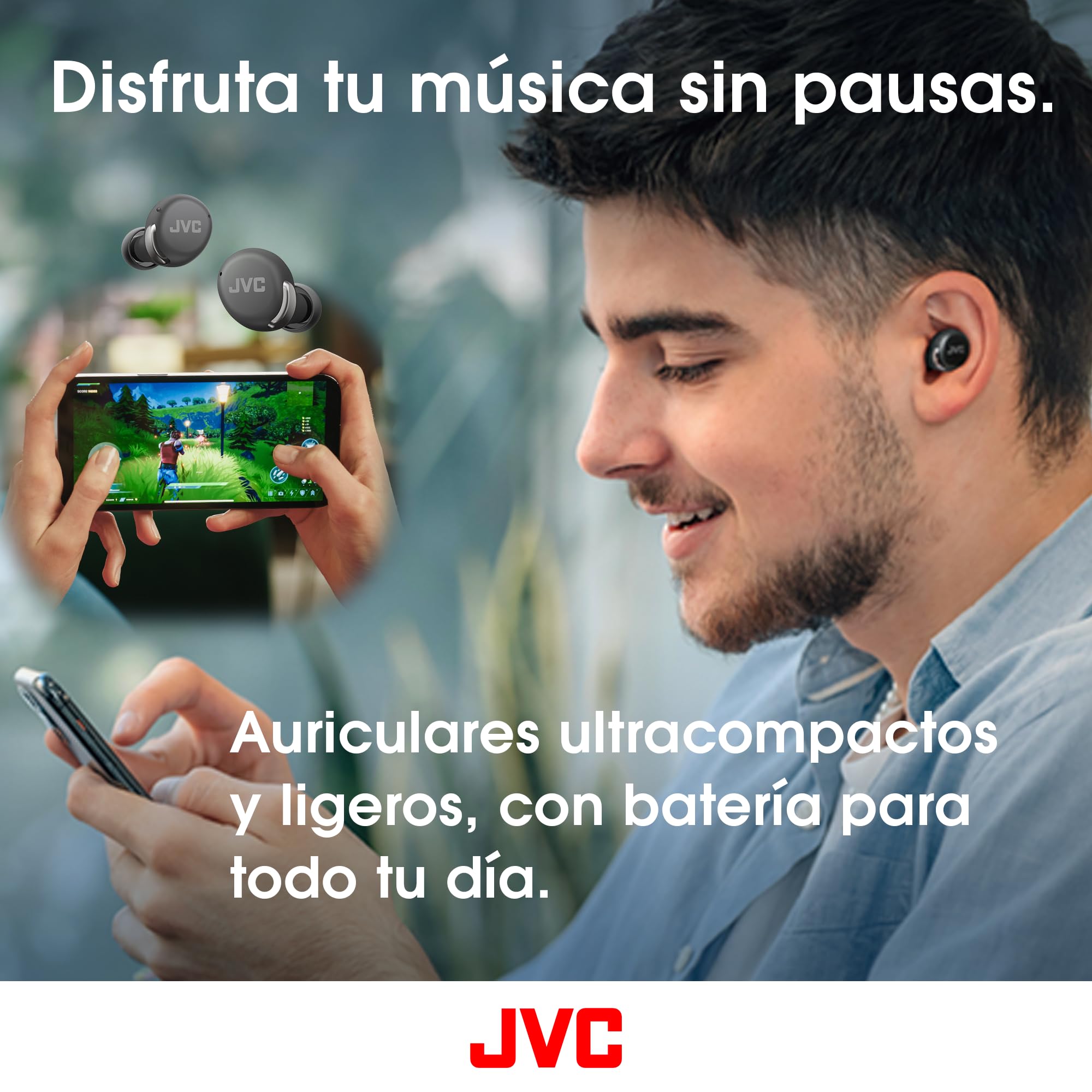 JVC Auriculares Inalambricos Bluetooth | 27 Horas de batería | Ultraligero | Auriculares Bluetooth Cancelación Ruido y Modo Corte de Viento | Resistente al Sudor | Audifonos Inalambricos - HA-A30T2