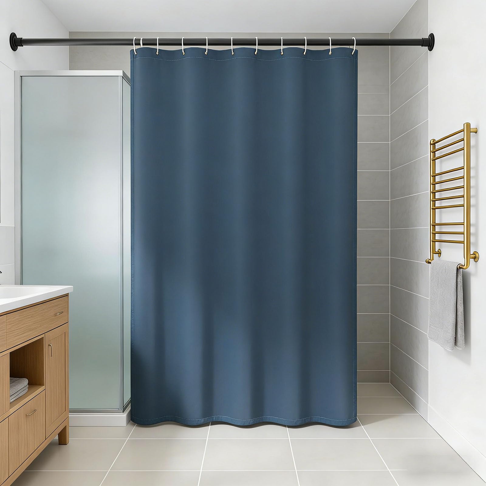 Rideaux de douche 140x270 cm tissu polyester bleu pour baignoire