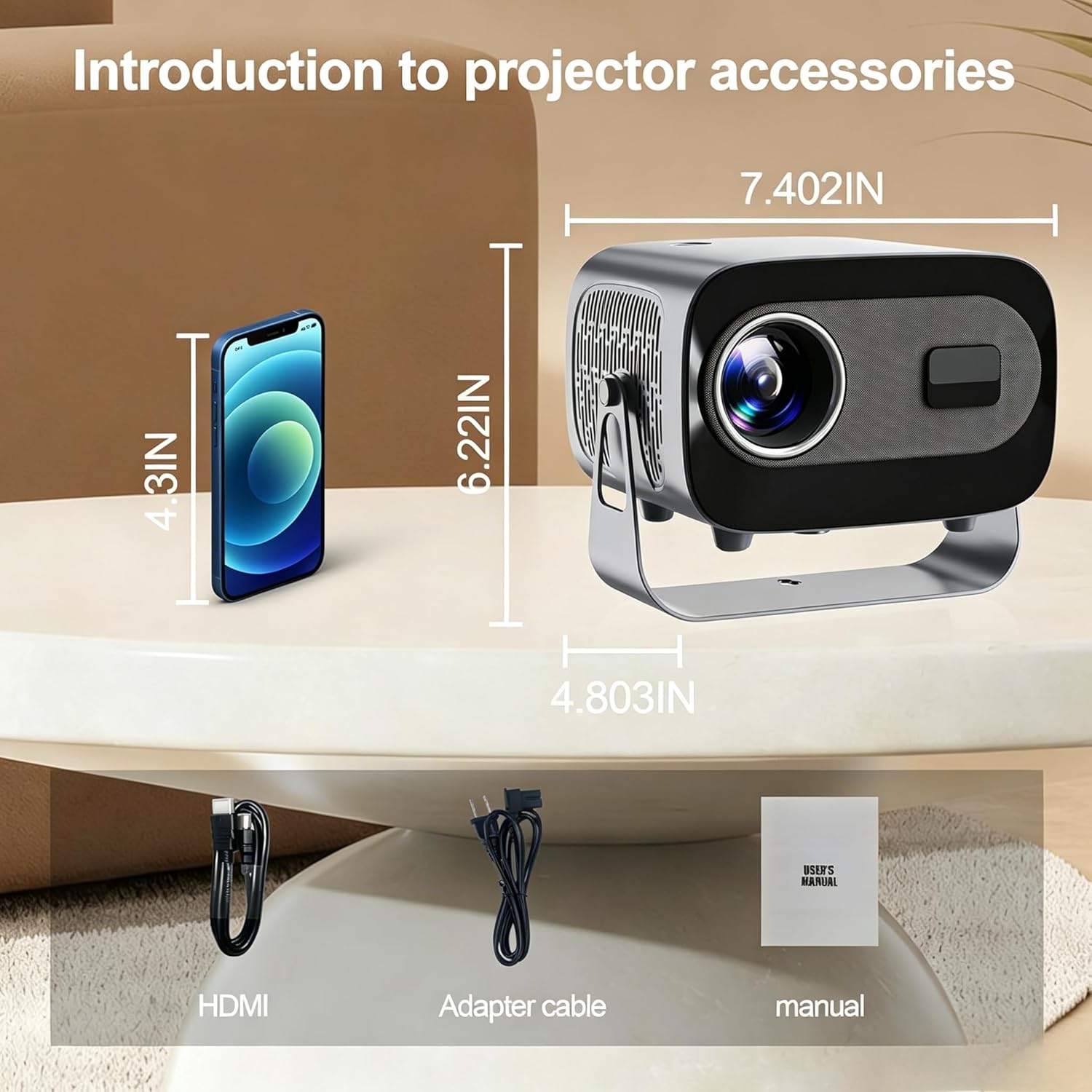 Portable Projector with Built-in Apps, Mini Smart Android Projector, Electric Focus & Auto Keystone, Dual Band WiFi Bluetooth, 1080P Supported Home Theater Outdoor Movie Projector