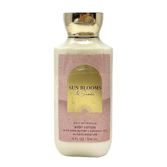 Bath & Body Works Sun Blooms & Suede 3 Pack Daily Nourishing Body Lotion Bundle with a Himalayan Salts Springs Bar Soap - Full Size