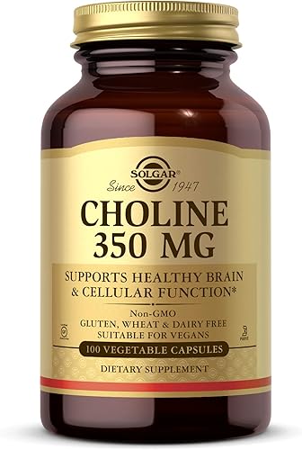 Solgar Colina de 350 mg 100 cápsulas vegetales - Apoya la función cerebral y celular saludable - Vegana sin gluten sin lácteos Kosher - 100 porciones