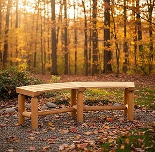 Outdoor Wooden Curved Backless Porch Bench Rustic Style Cedar/Fir Wood Log Fire Pit Bench for Patio Garden Deck and Backyard, 40"-54.7" W×13" D×16.5" H, Brown