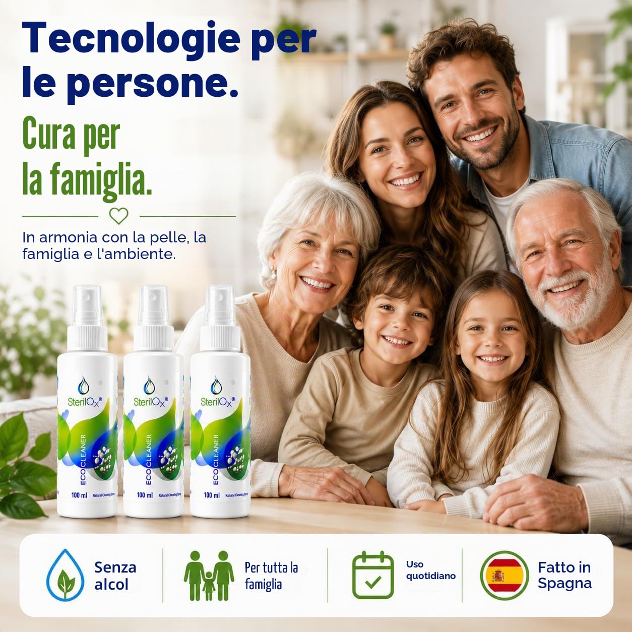 Spray 3 x 100 ml - Confezione cosmetica con acido ipocloroso | per mani, pelle e oggetti personali, sicuro per bambini e animali domestici, senza alcool e profumo