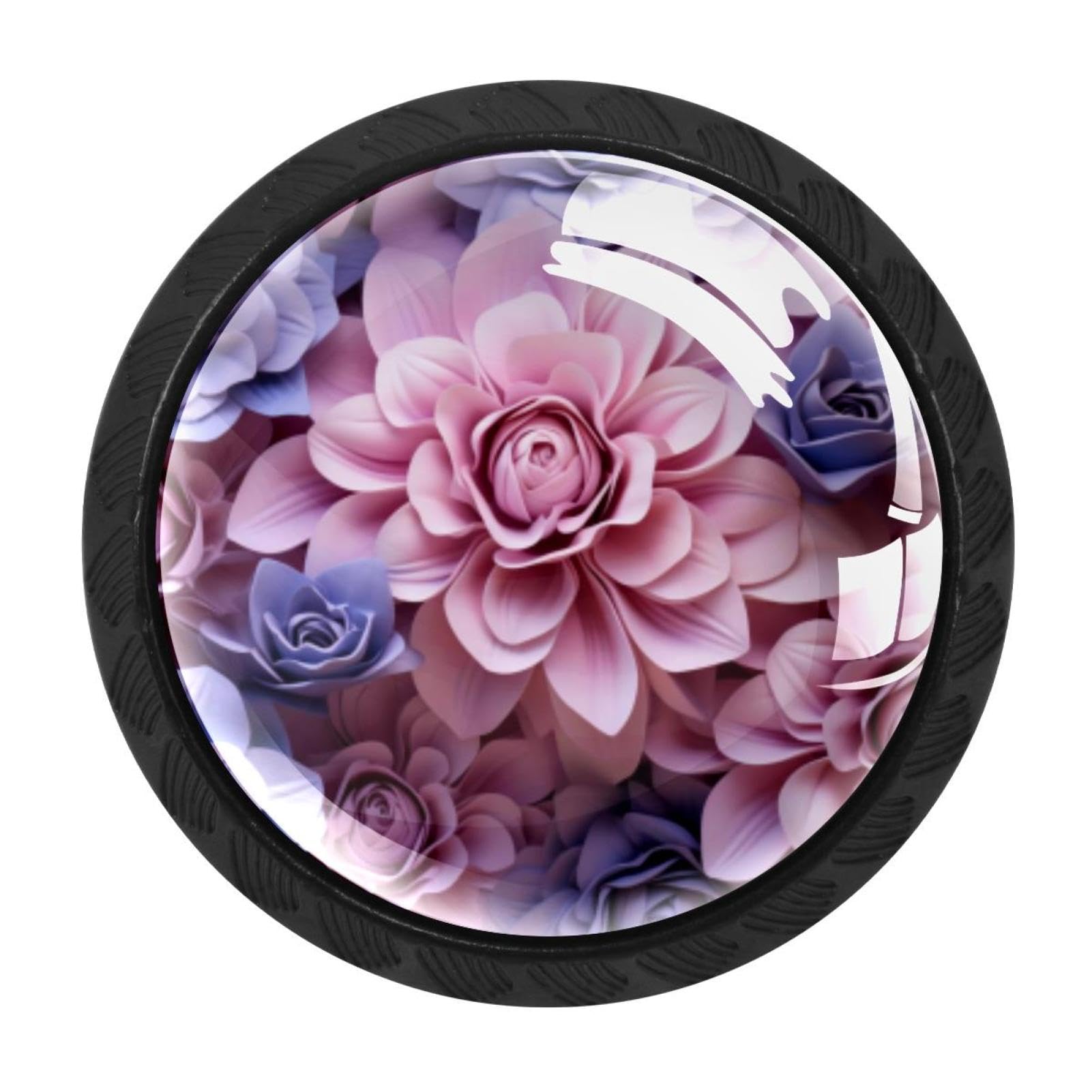 CHENZZZZ 4 Pieces Black Cabinet Pull Handle with Screws,Flower Petal Kitchen Knobs, Hardware for Cupboard Drawer Dresser