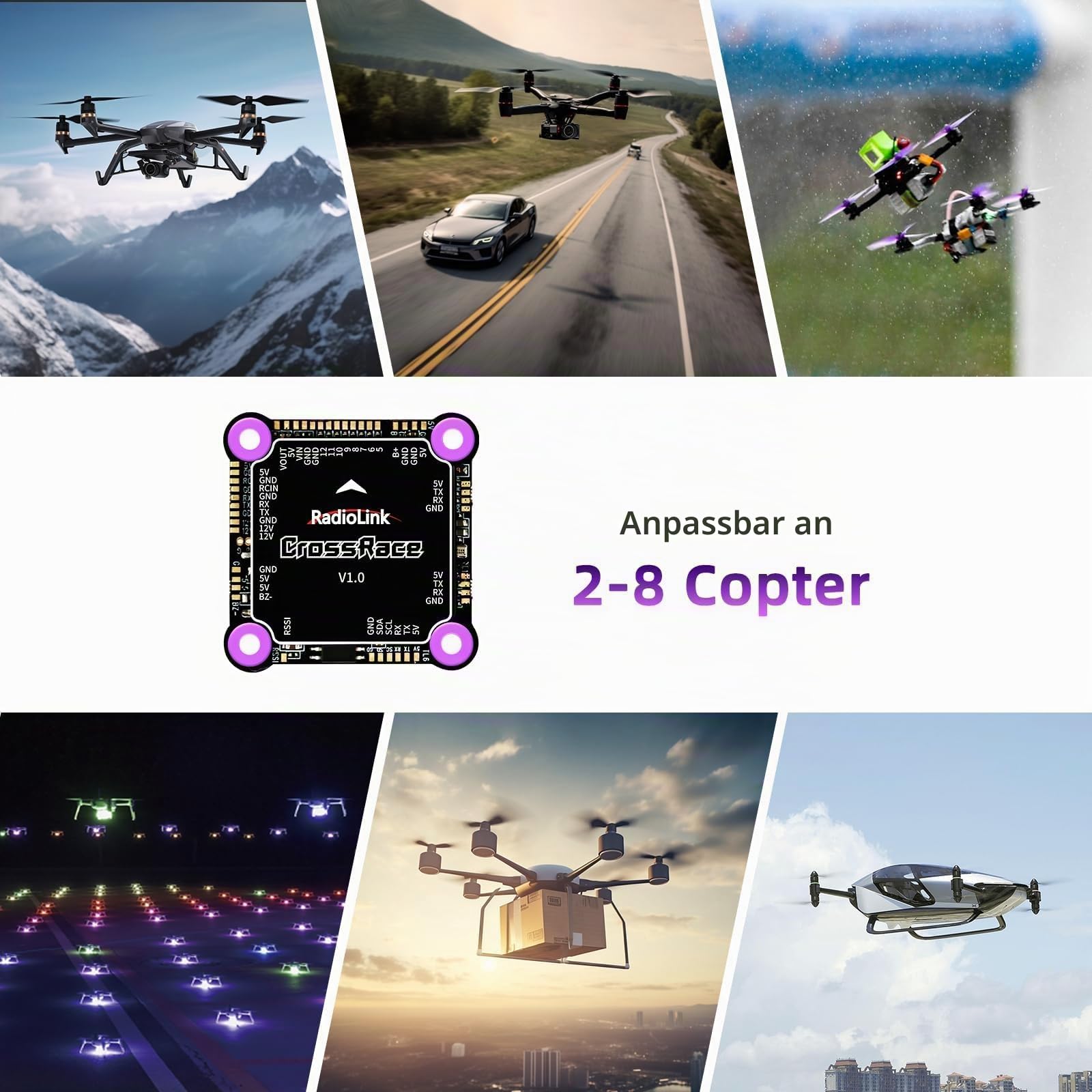 Radiolink CrossRace FPV Flight Controller Stack mit 4in1 ESC – APM & Betaflight kompatibel, DJI O3 & Walksnail HD, 37×37 mm