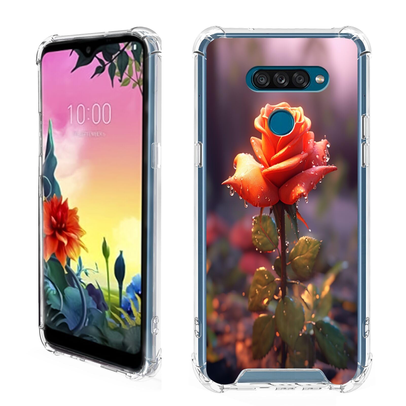 DAFEI Transparent Phone Case for LG K50S with Rose Flower-aa1014 Pattern Clear Four-Corner Airbag Reinforced Anti-Scratch and Shock-Proof Protective Phone Cover