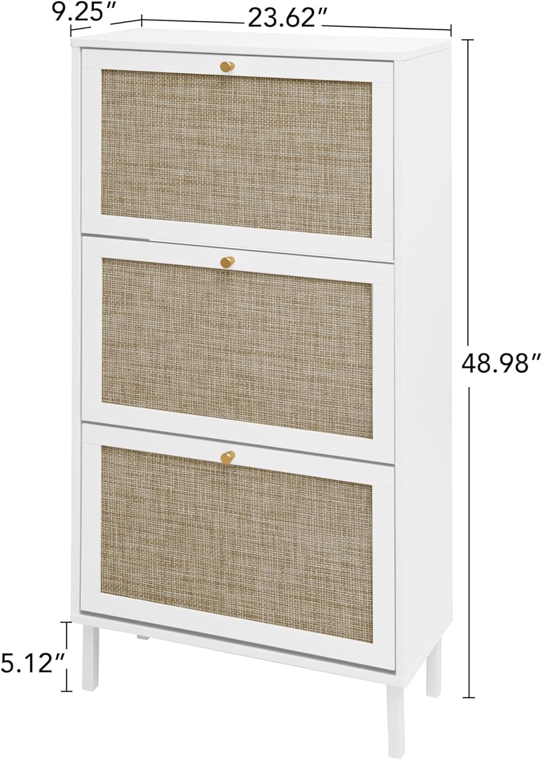 ZeHuoGe Rattan Shoe Cabinet with 3 Flip Drawers, Narrow Hidden Shoe Rack Storage Cabinet for Heels,Slippers, Free Standing Shoe Rack, Entrance Hallway Entryway (White)