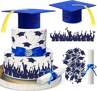 37 pcs Graduation Cake Kit Included Felt Graduation Cap Diploma Cake topper Graduation Silhouette Grad Cake Border for 2025 Senior School University College Graduation Party Supplies - Buy now