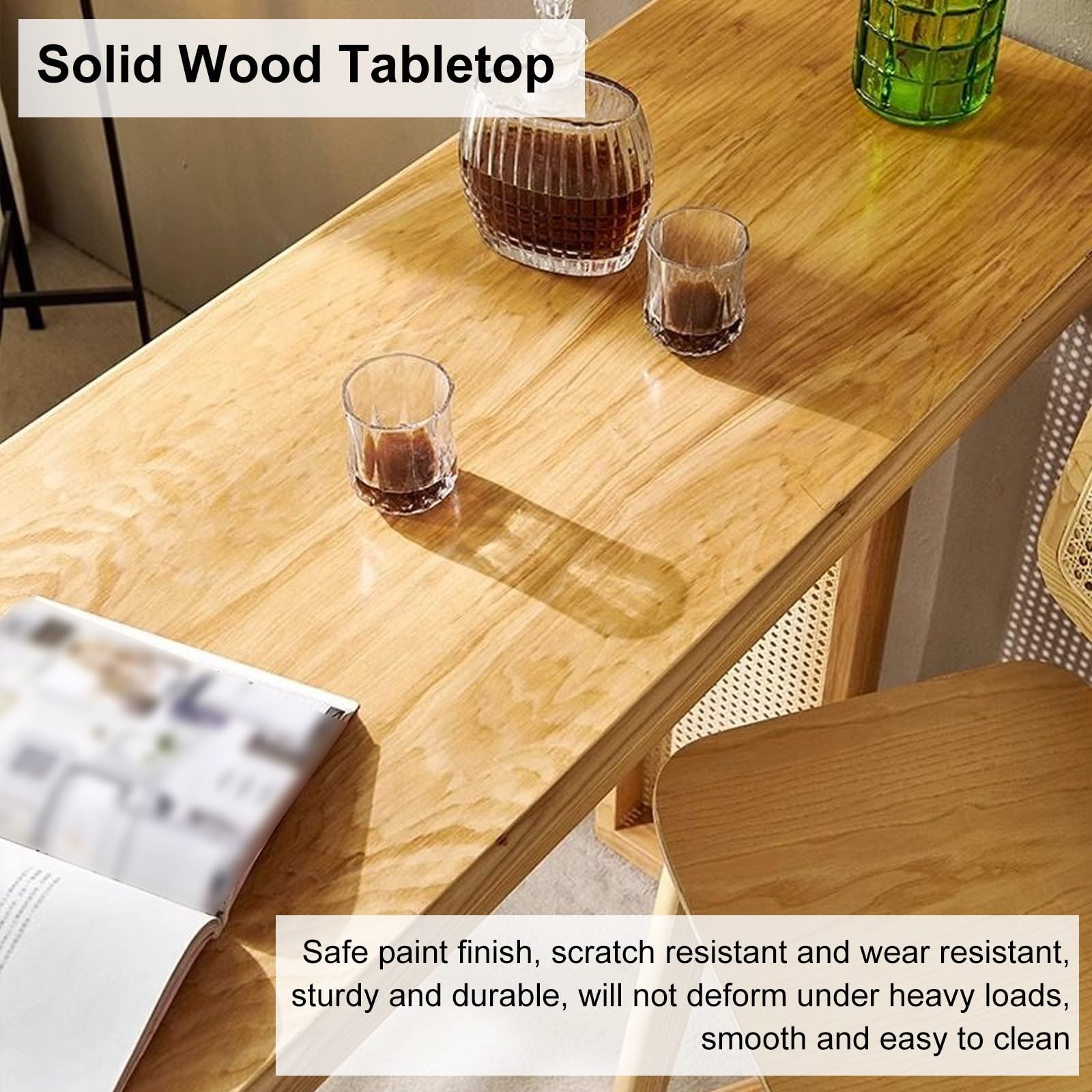 Tavolo da pub in legno massello con intreccio in rattan, robusto tavolo da pranzo per casa, cucina, soggiorno, bistrot e piccoli spazi (120 cm)